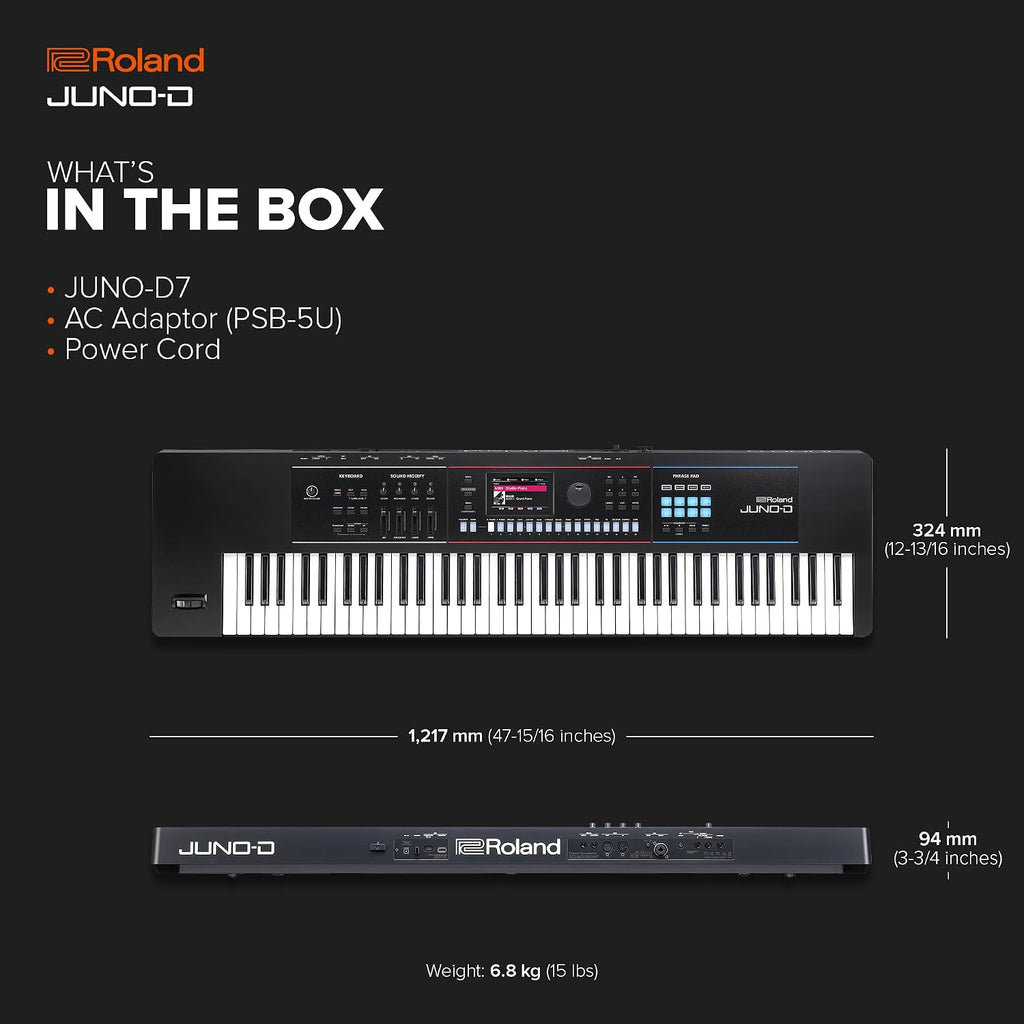Roland JUNO-D7 Synthesizer | 76-Note Keyboard with Synth Action | ZEN-Core Engine with Over 3800 Onboard Sounds | Intuitive Creative Tools | USB-C Audio/MIDI Interface for Mobile & Computers