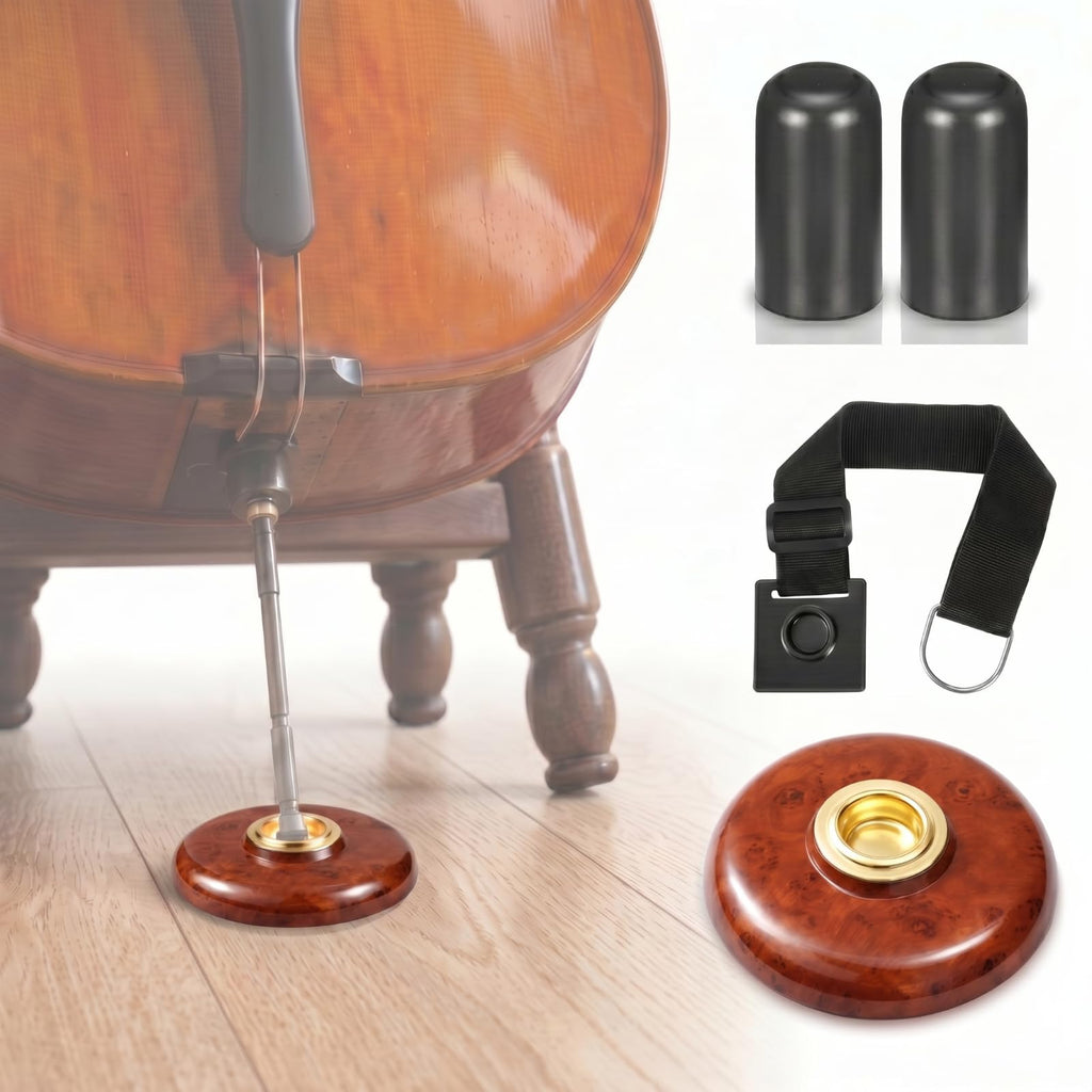 Nuanchu 4 Piece Cello Rock Stop with Strap Non Slip Endpin Anchor Set with Floor Mat, Rubber Tip Protectors for Cello Practice and Performance(Black,Plastic,)