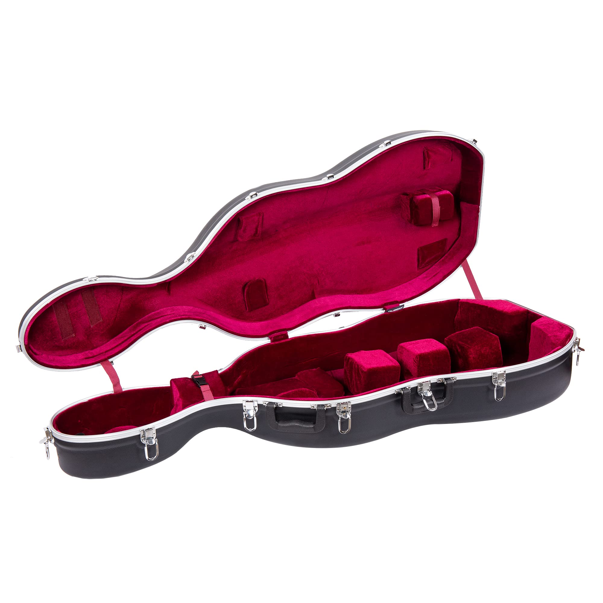 Crossrock ABS Cello Case for 4/4 & 3/4 Size | Wine Red Velvet Interior, Molded Hardshell with Wheels, Lock, Dual Bow Holders & Backpack Straps-Dark Red (CRA862CEFDR)