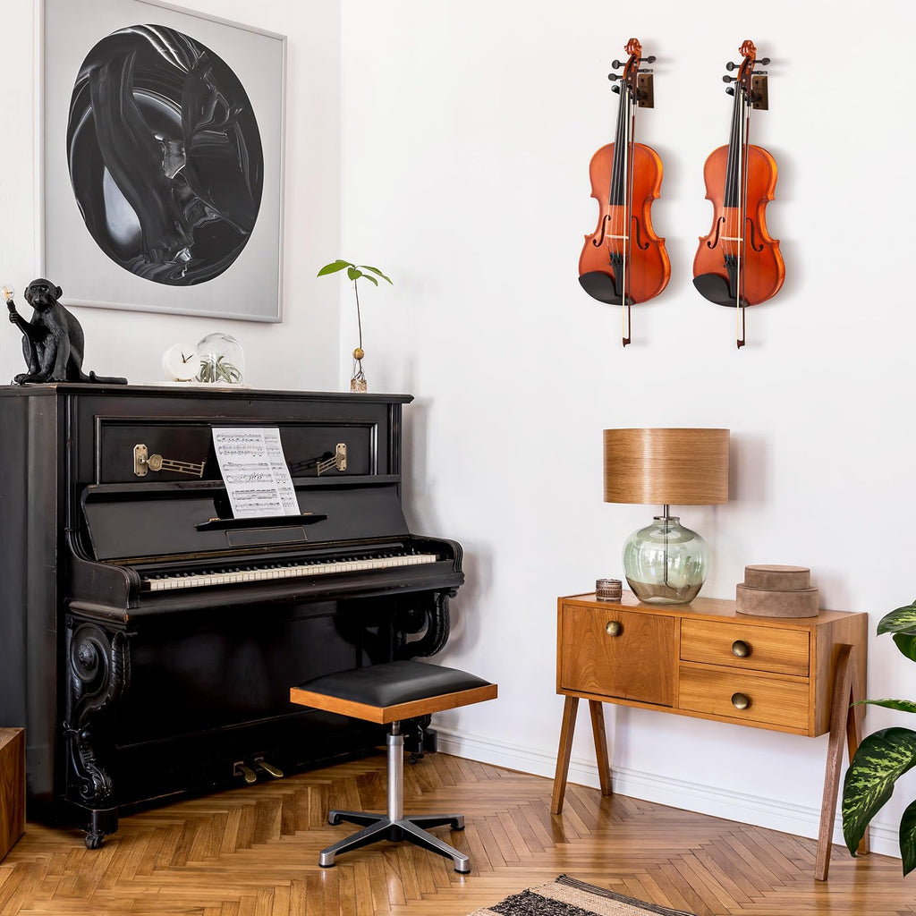 Ohuhu Violin Wall Mount Hanger, Hardwood Violin Viola Hanger with Bow Holder and Soft Padding for Home Studio Decor