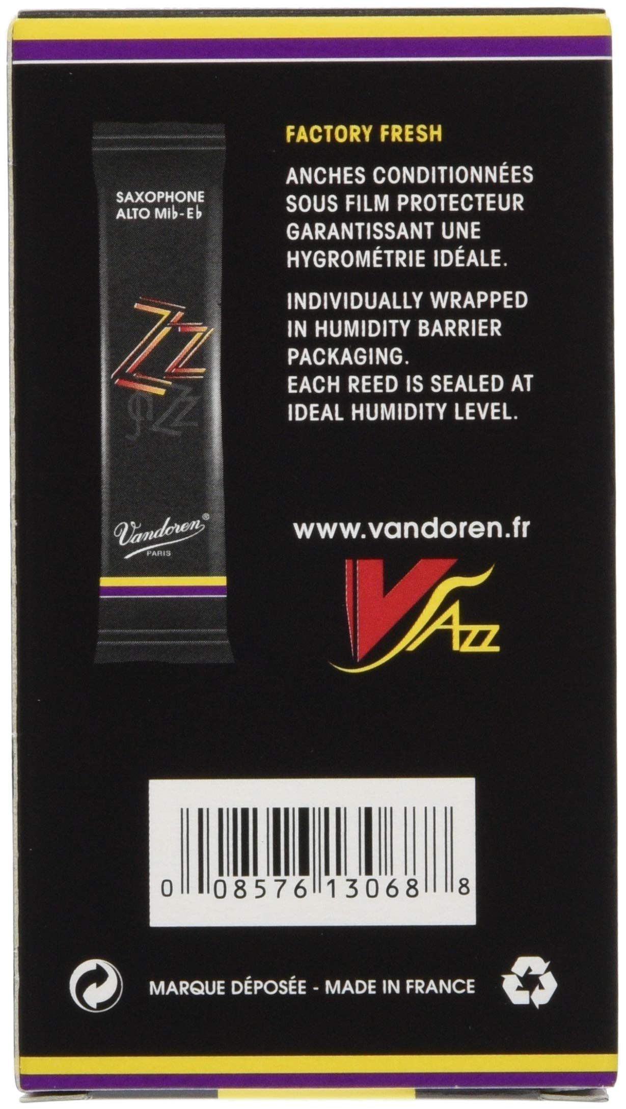 Vandoren SR4125 Alto Sax ZZ Reeds Strength 2.5; Box of 10