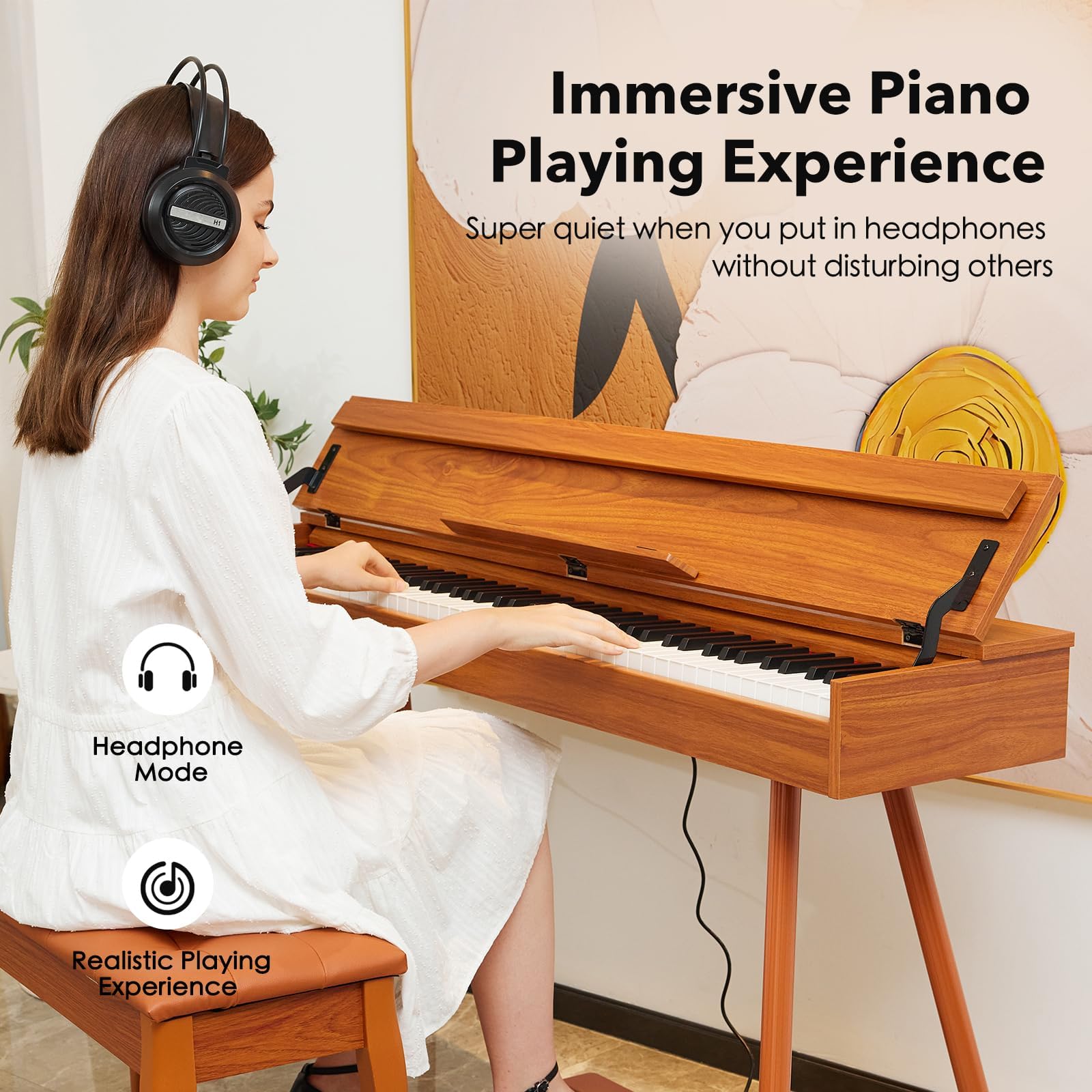 Digital Piano 88 Key Weighted Keyboard,Full-Size Desk Progressive Hammer-Action Electric Piano For Beginners, With Sheet Music Stand, Pedal,Power Adapter, Headphone Mode, Usb-Midi
