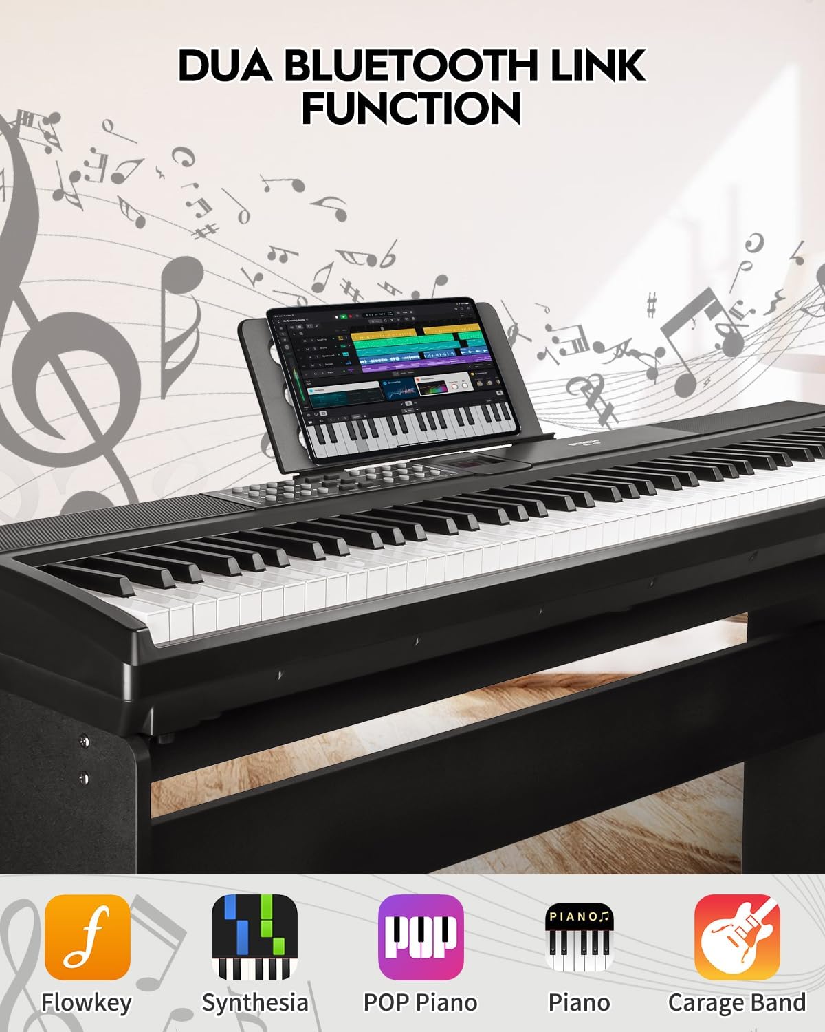 STRICH 88 Keys Weighted Keyboard with Sustain Pedal, Hammer-Action Digital Piano, 2x15W Built-In Speakers, Full-size Electric Piano Keyboard Supports USB-MIDI/Wireless Connect, White, SDP-120