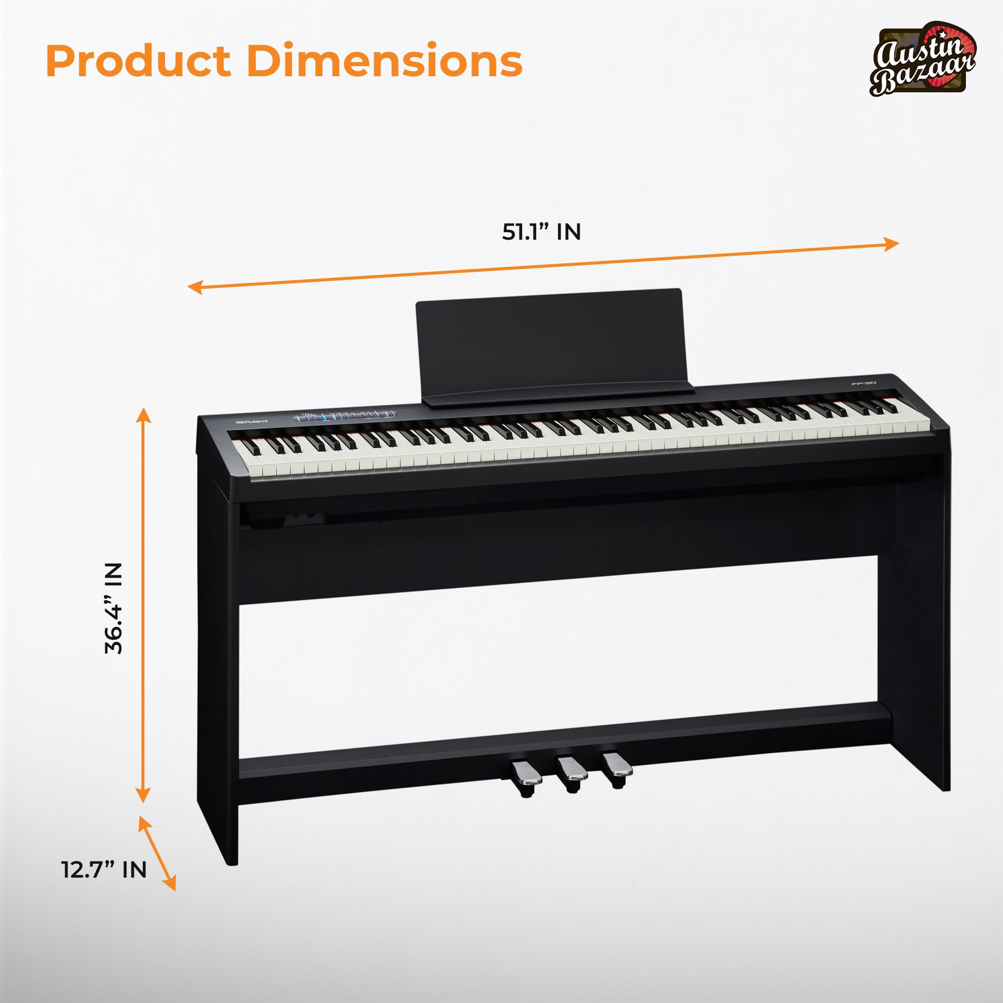 Roland FP-30X 88-Key Digital Piano - Black Bundle with Adjustable Stand, Bench, Sustain Pedal, Online Piano Lessons, Instructional DVD, and Austin Bazaar Polishing Cloth