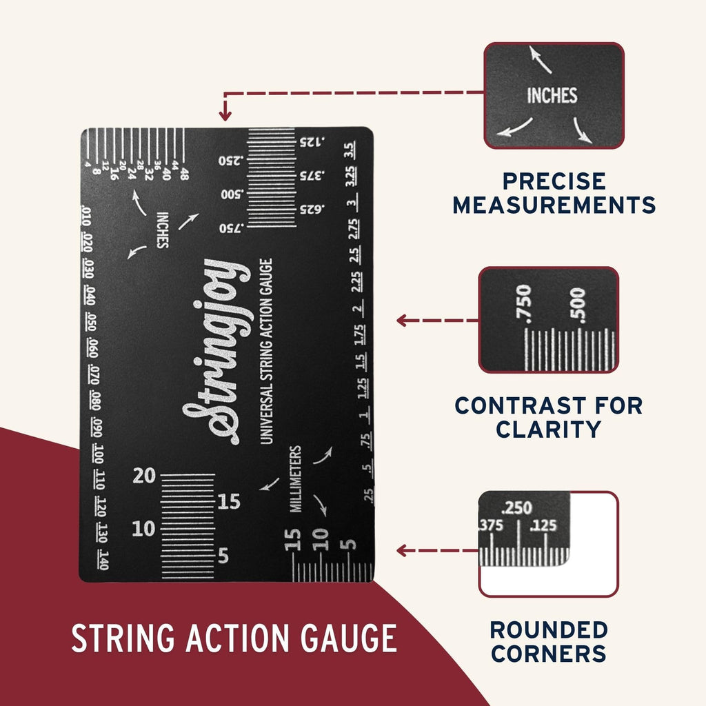 Stringjoy Universal String Action Gauge - Premium Guitar Action Gauge for Acoustic, Electric Guitars & Bass - Durable & Portable, Dual Metric