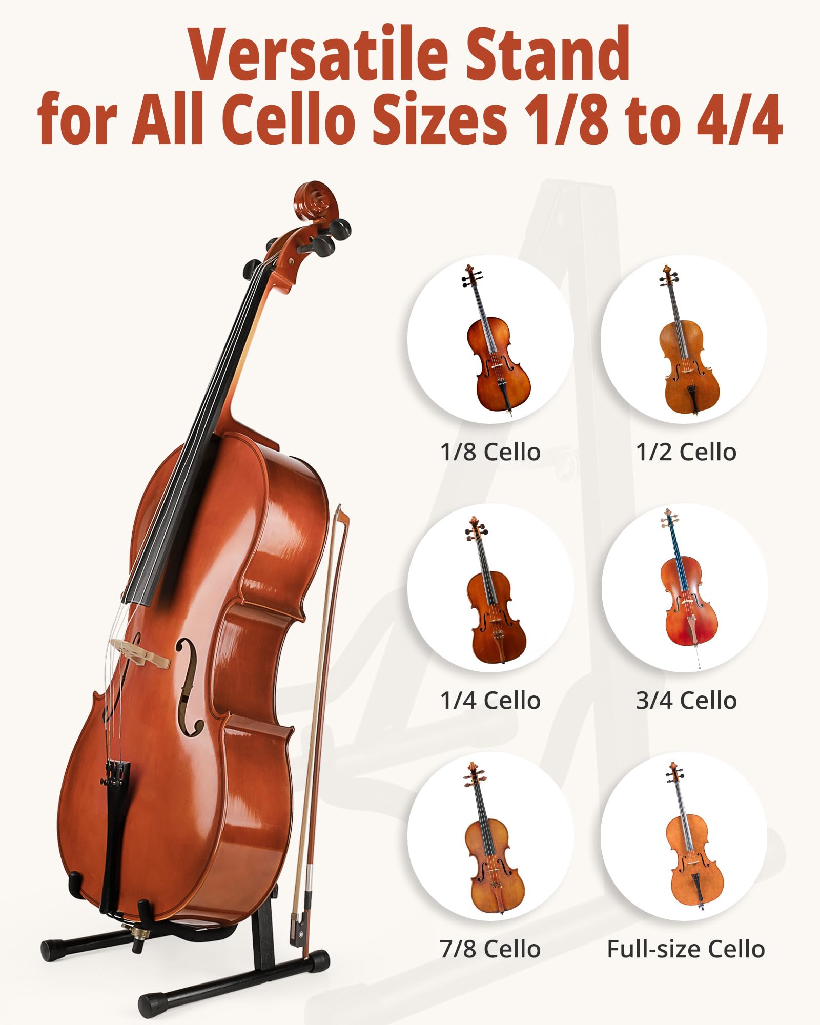 MUSO Cello Stand with Bow Holder,A-Frame Floor Stand with Padded Foam, Handcrafted Cello Rack Fits 1/2, 3/4, 7/8, 4/4 Full-Size and Guitar, Instrument Holder for Home and Studio Display