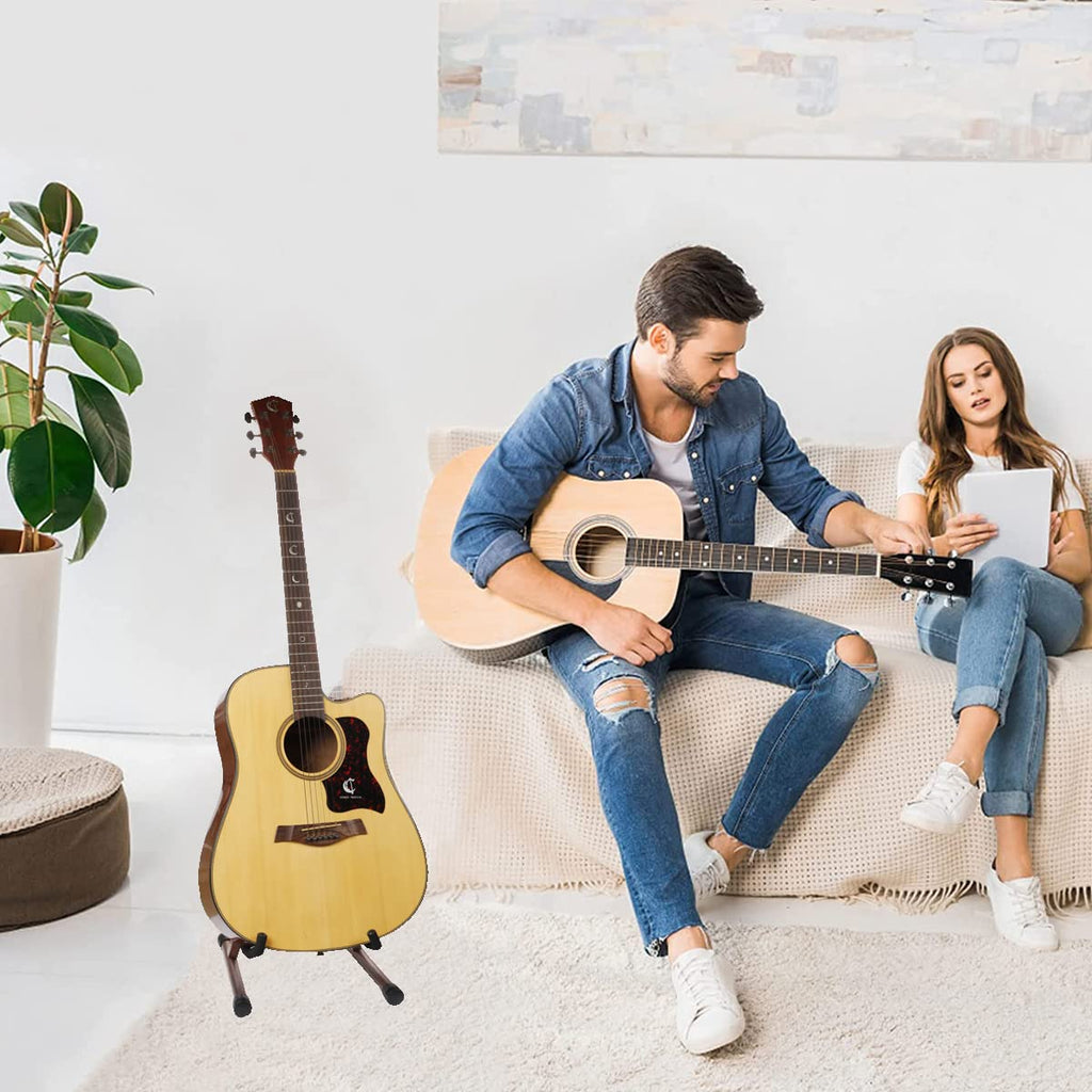 KingPoint Guitar Stand, Guitar Floor Stand, Acoustic Electric Wooden A Frame Folding Guitar Holder Adjustable for Bass, Cello, Mandolin, Banjo, Ukulele (Acacia)