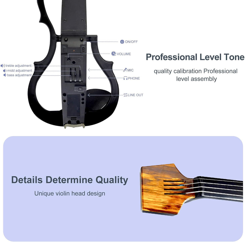 Premium Carbon Fiber Electric Violin Full Size 4/4,Professional Electric Violin for Adults Beginner,Teens,Electric Fiddle Kit with Pro Pick Case -ZNDS-2303