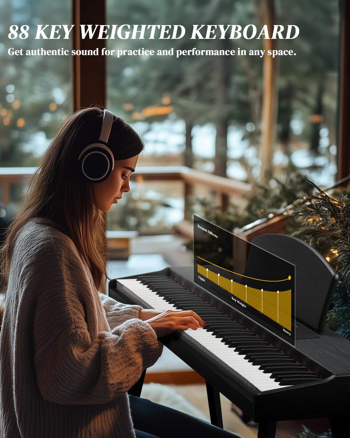 Ktaxon 88 Key Semi Weighted Keyboard with 64 Polyphony, 128 Rhythms, 128 GM Tones & 3 Pedal Unit, Piano Keyboard with Adjustable Bench, Multi-External Interfaces, Bluetooth MIDI for Beginners(Natural)