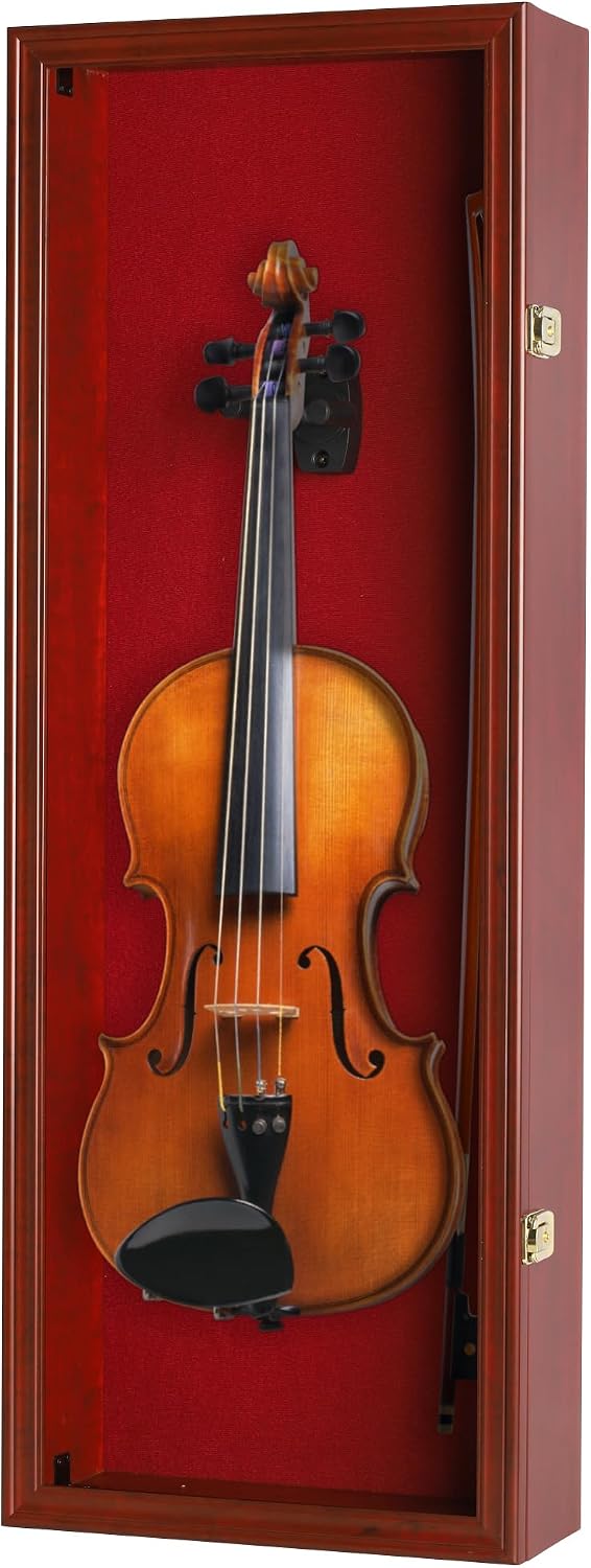 Violin Display Case Violin Case Hanger Stand 33" Height Mahogany Finish Frame fits Ukulele Fiddle Also