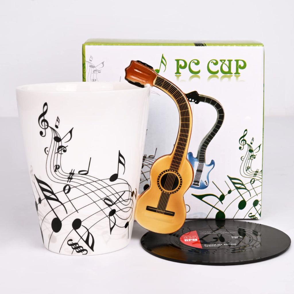 Maustic Novelty Violin Mug - 13 Oz Ceramic with Vinyl Record Coaster, Perfect for Music Lovers, Musicians, and Violinists - Ideal for Christmas or Birthday Gifts