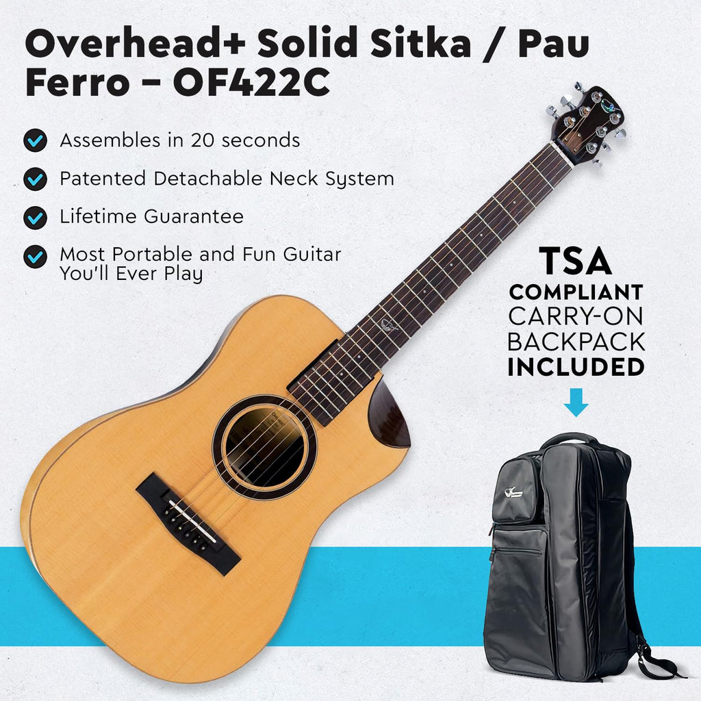 Journey Instruments Solid Sitka Acoustic Collapsible Travel Guitar PJ410N | Traveling Acoustic Guitar with Collapsible Patented System, Portable Backpack Case (African Mahogany)