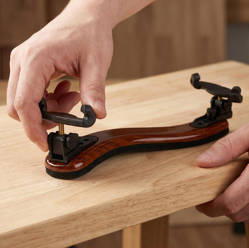 NANYI Premium Violin Shoulder Rest 1/2 Size & 1/4 Size, Adjustable Wood Shoulder Rest for Violin with Comfortable Thick Foam Pad, Collapsible Silicone Feet, Includes Violin Mute