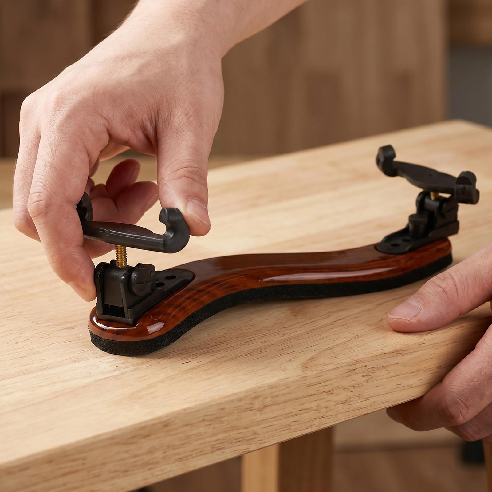 NANYI Premium Violin Shoulder Rest 1/2 Size & 1/4 Size, Adjustable Wood Shoulder Rest for Violin with Comfortable Thick Foam Pad, Collapsible Silicone Feet, Includes Violin Mute