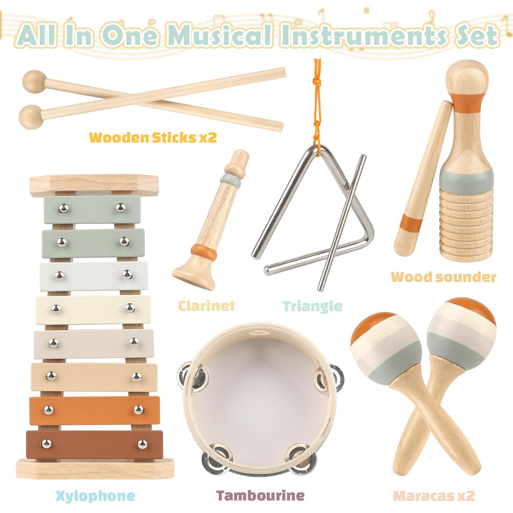 Musical Toys for 2 3 Year Old Boy Girl Birthday Gifts, 5 in 1 Montessori Musical Instruments for Toddlers 2-4 with Trumpet/Microphone/Flute/Harmonica, Preschool Learning Toys for Baby 18+ Months