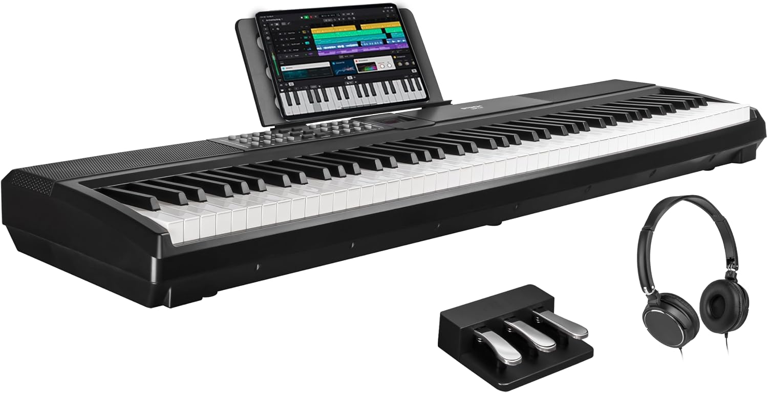 STRICH 88 Keys Weighted Keyboard with Sustain Pedal, Hammer-Action Digital Piano, 2x15W Built-In Speakers, Full-size Electric Piano Keyboard Supports USB-MIDI/Wireless Connect, White, SDP-120