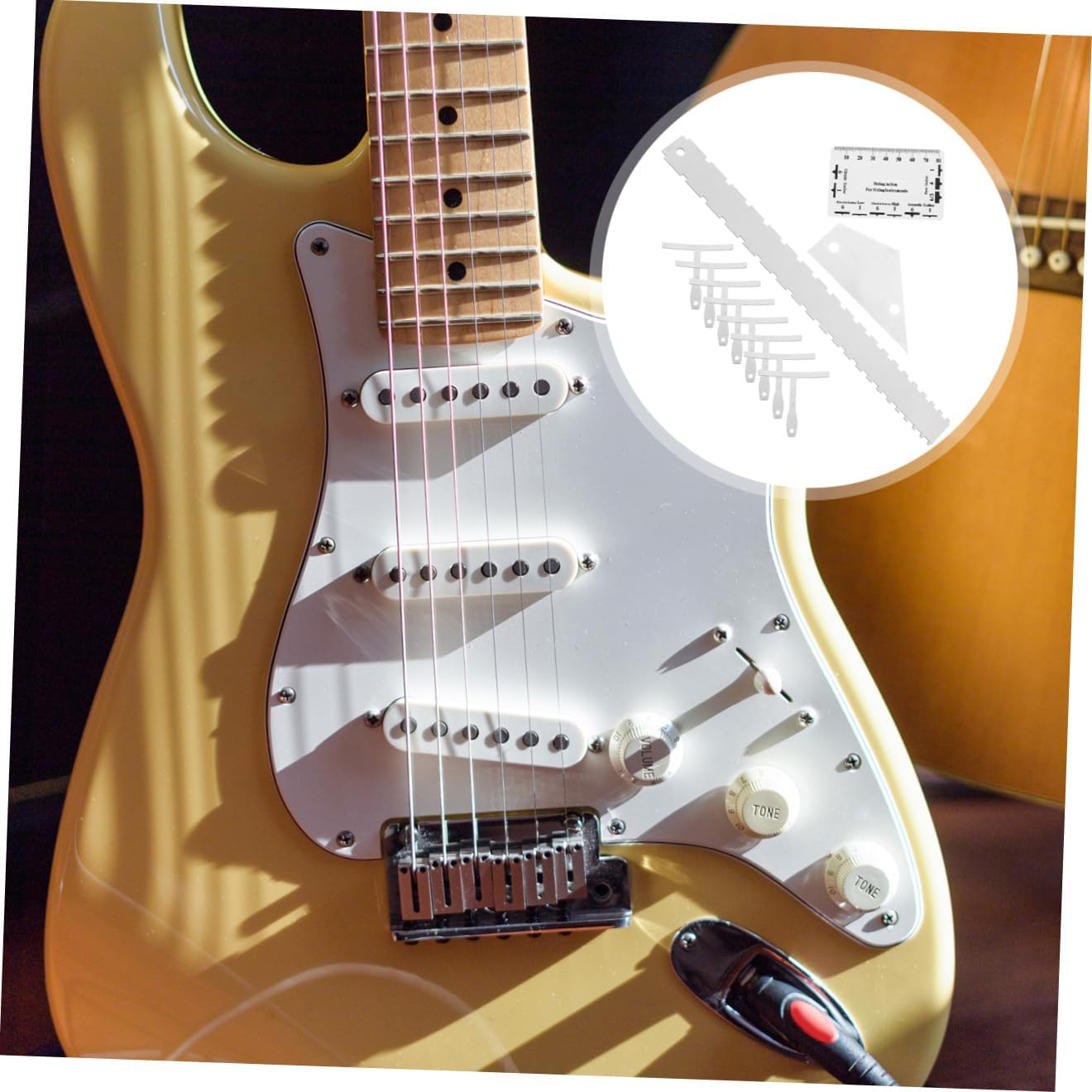 FAVOMOTO 12pcs Guitar Luthier Tool Set Includes String Action Gauge Ruler Understring Radius Gauge Fret Rocker Durable Compact Design for Easy Portability and Maintenance