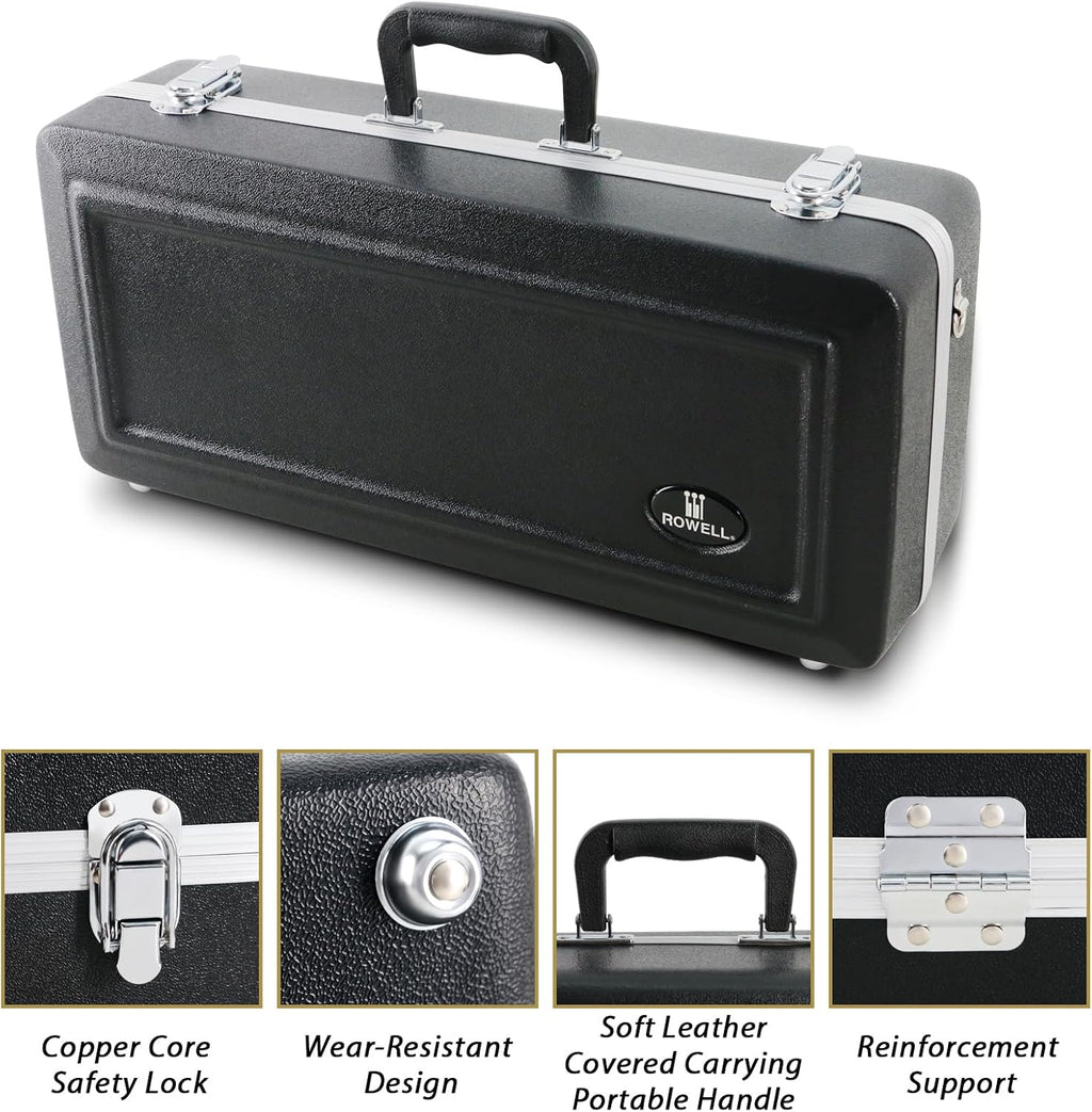 ROWELL Bb Trumpet Professional Trumpets for Adult Standard Trumpet Set for Beginner Student Brass Trunpet with Deluxe Hand Case,7C Mouthpiece,Cloth,Gloves,Trumpet Stand (Nickel Black)