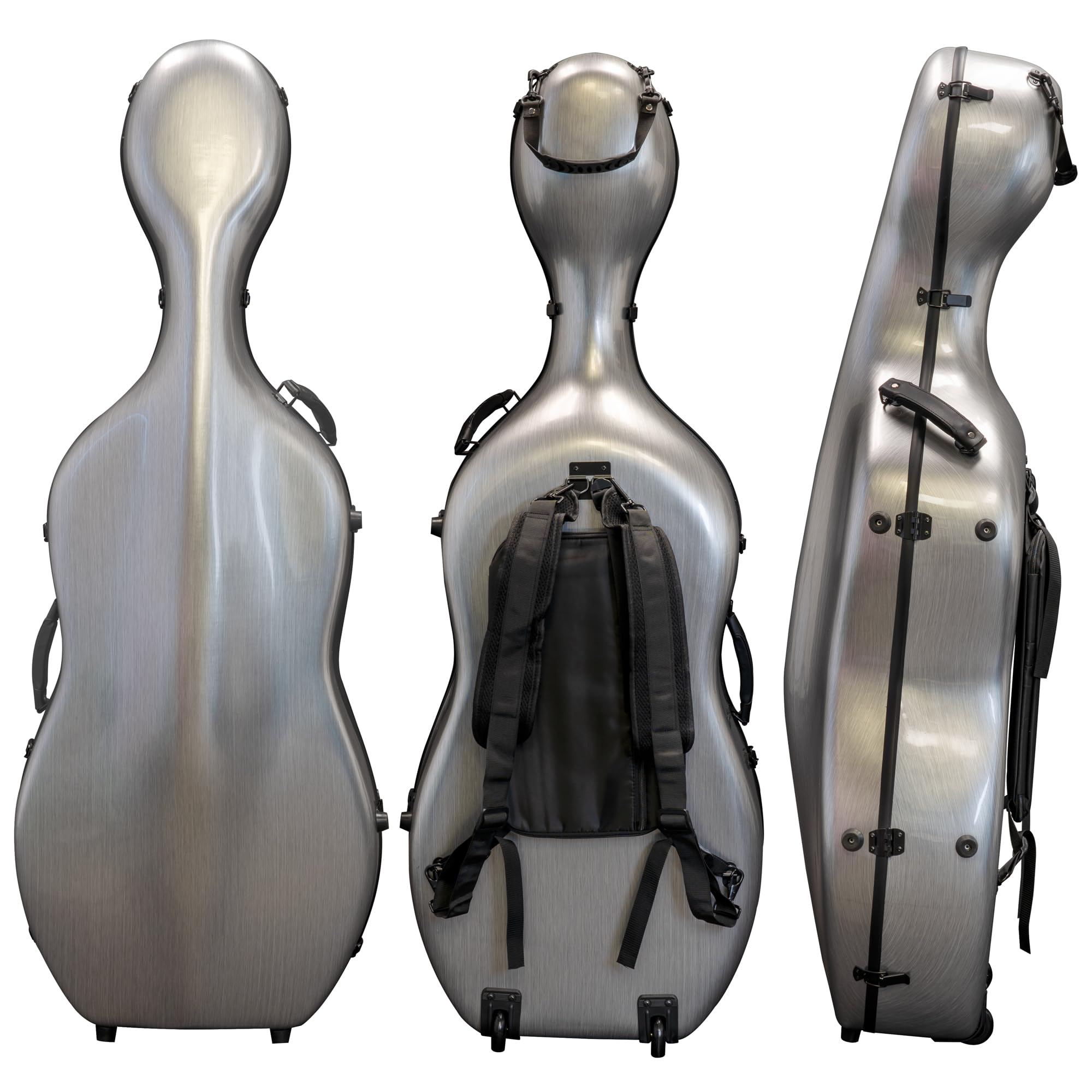MI&VI Forte Series Hard Cello Case (Full Size) with Wheels — Polycarbonate Tough Shell Case for 4/4 Sized Cellos (White)