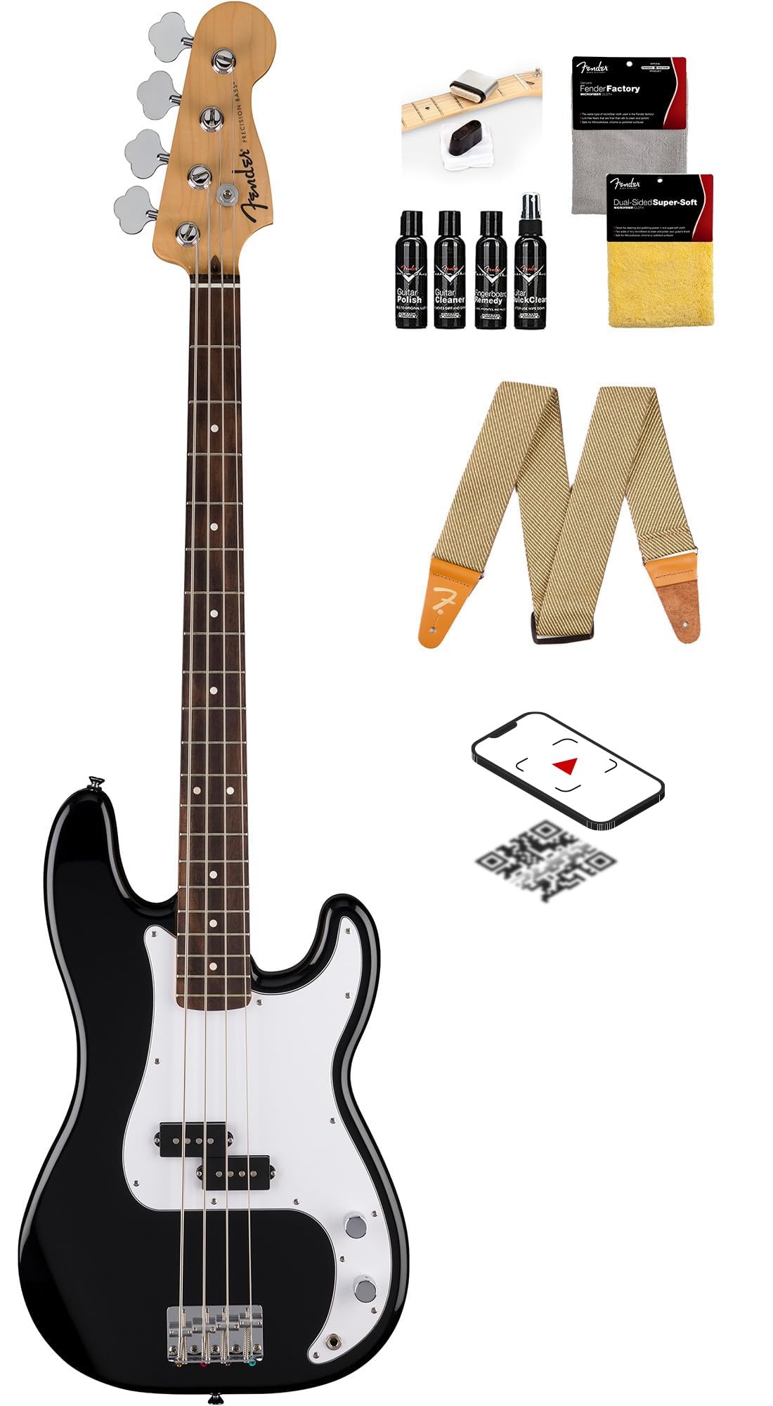 Fender Standard Jazz Bass - Olympic White Bundle with Strap, Guitar Cleaning Kit and Austin Bazaar Instructional Video