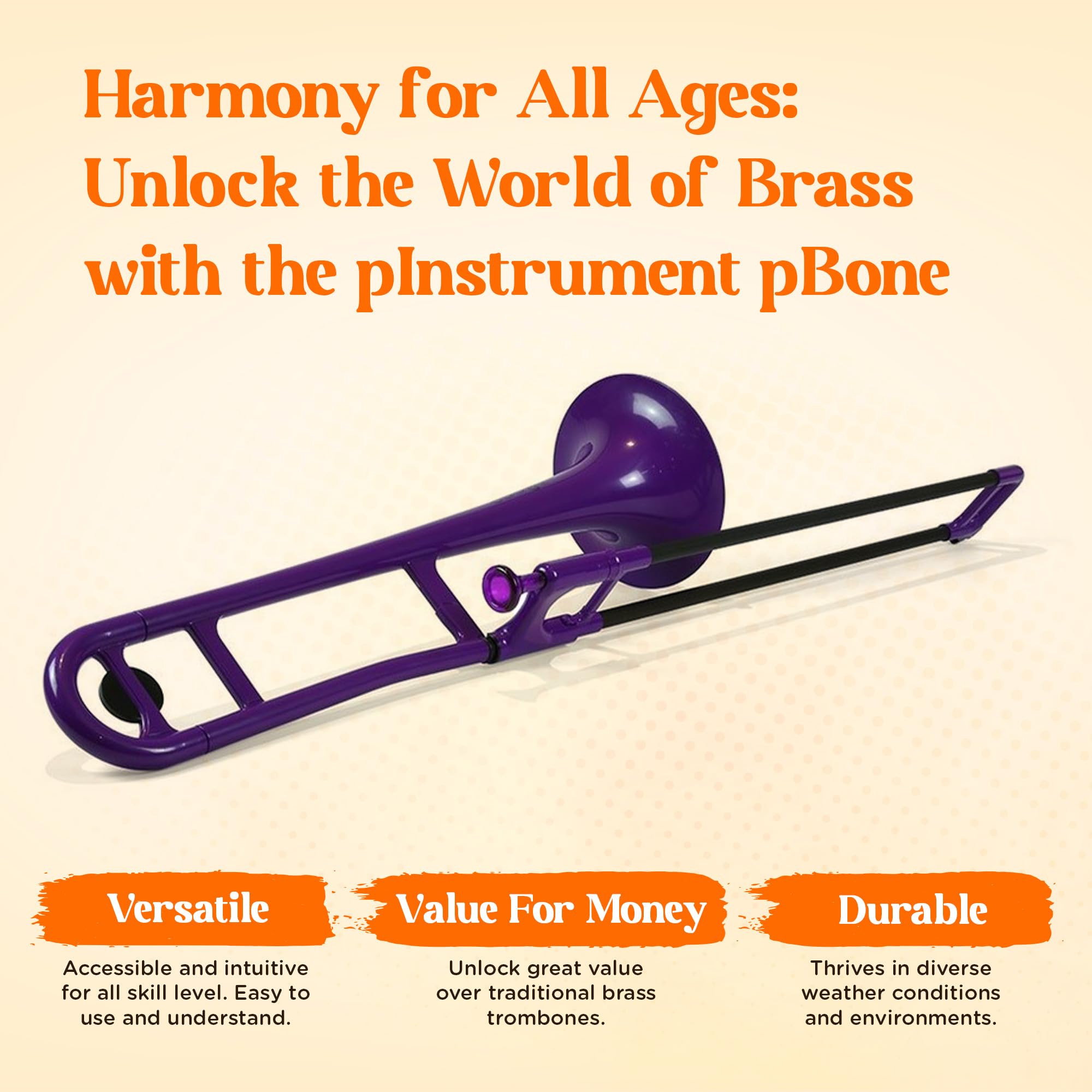 pBone Bb Plastic Trombone - Lightweight pInstruments Design with Ergonomic Grip - Includes Mouthpieces & Carrying Bag - Authentic Bb Sound for Students & Beginners - Durable ABS - Purple