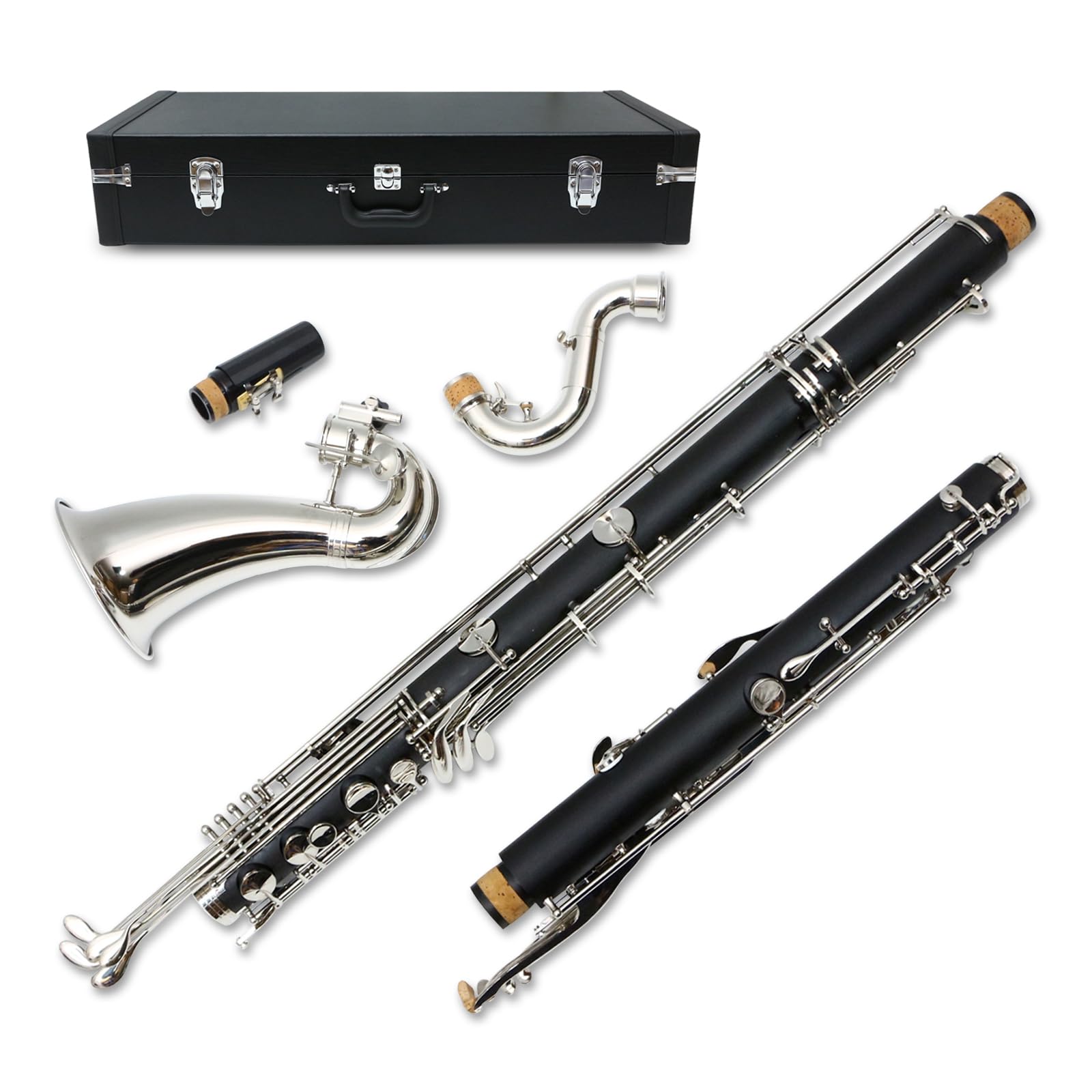 Professional Bass Clarinet Low C Bb Key Clarinet with Case Nickel Plated keys Advance Easy blowing (Low C)