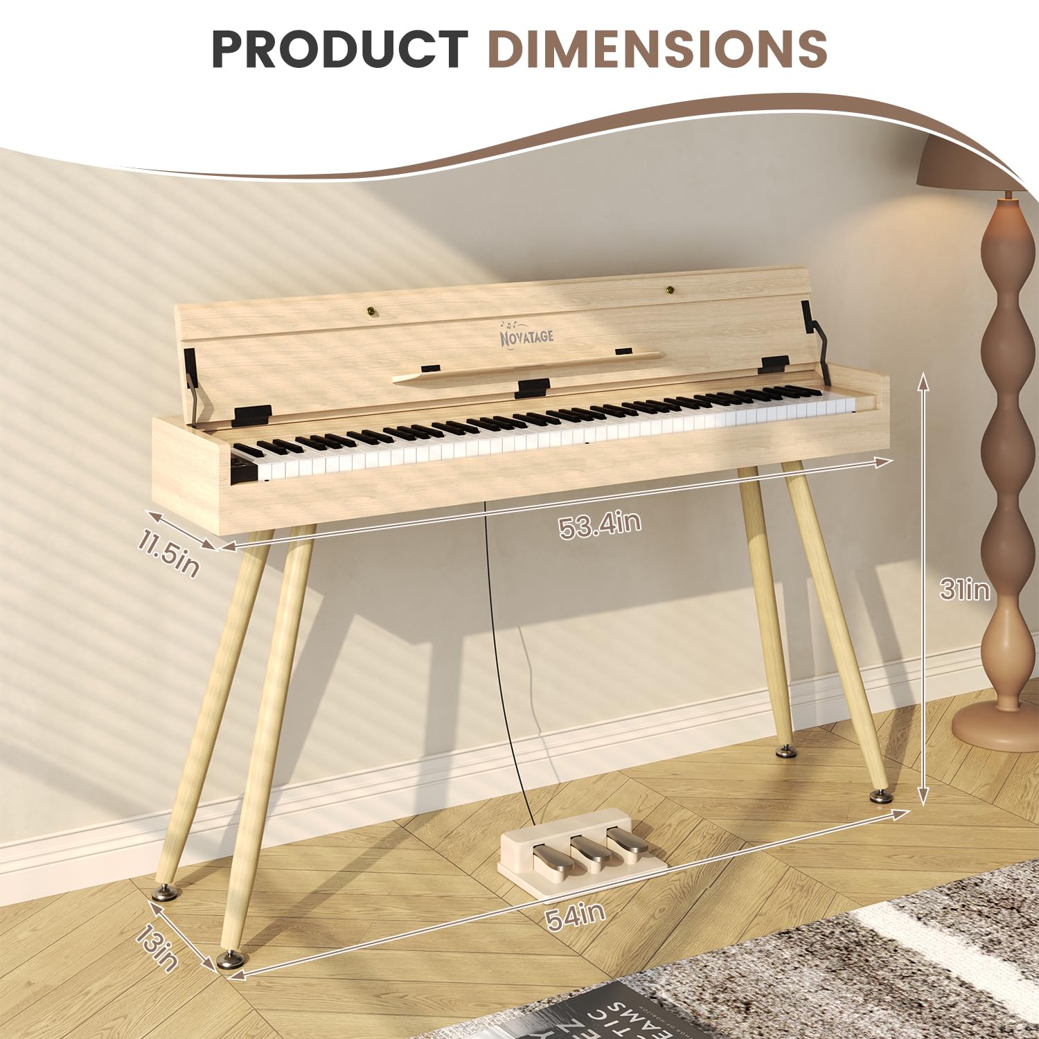 88 Key Digital Piano Keyboard for Beginners, Fully Weighted Wooden Electric Piano with Triple Pedal, Headphone, Supports MIDI Connecting, French Dream Sound Source (Brown)