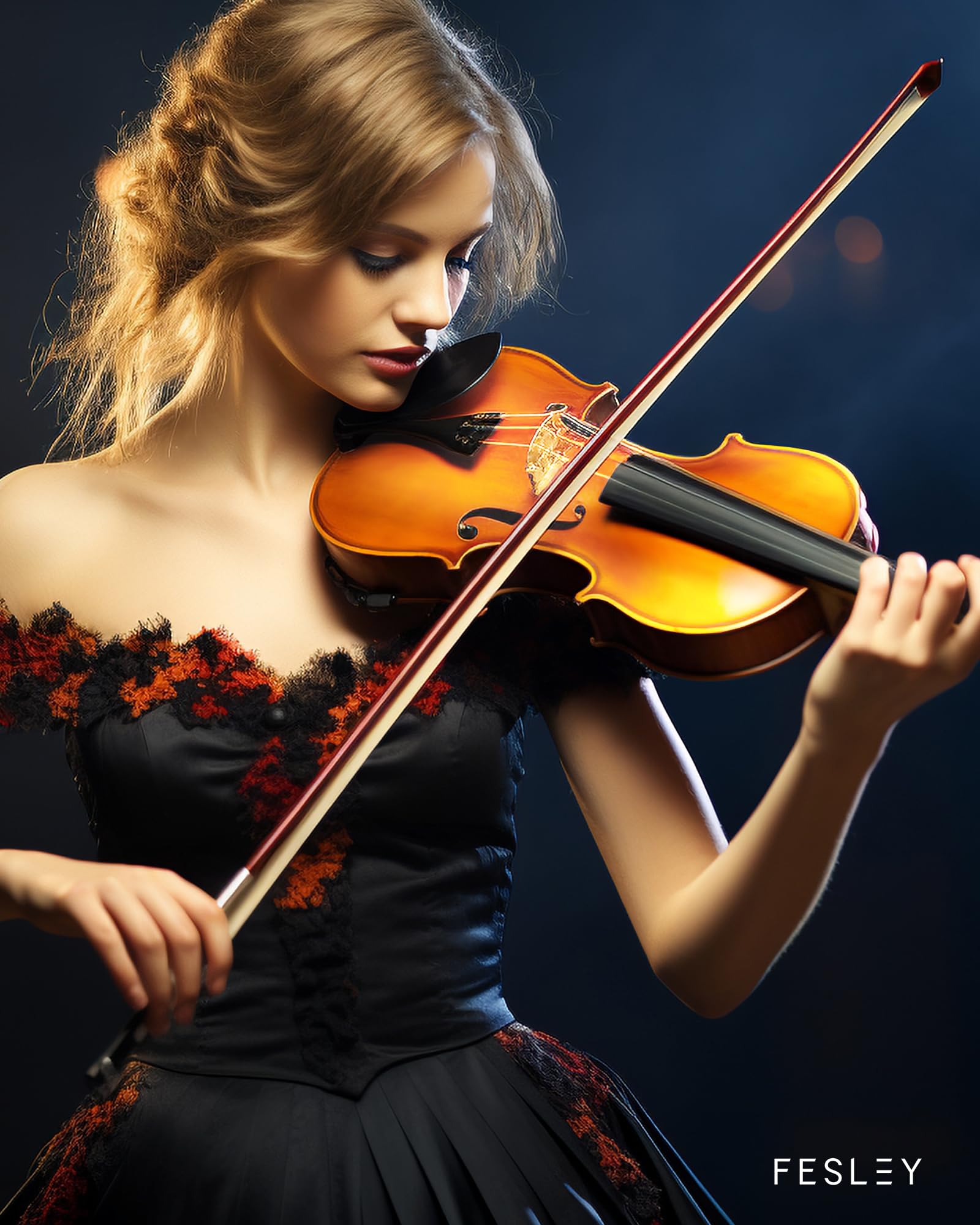 Fesley 4/4 Beginner Violin Kit for Adults & Teens, Full Size Acoustic Violin Set with Hard Case, Bow, Shoulder Rest, Digital Tuner & Extra Strings, Handmade Solid Wood Student Violin