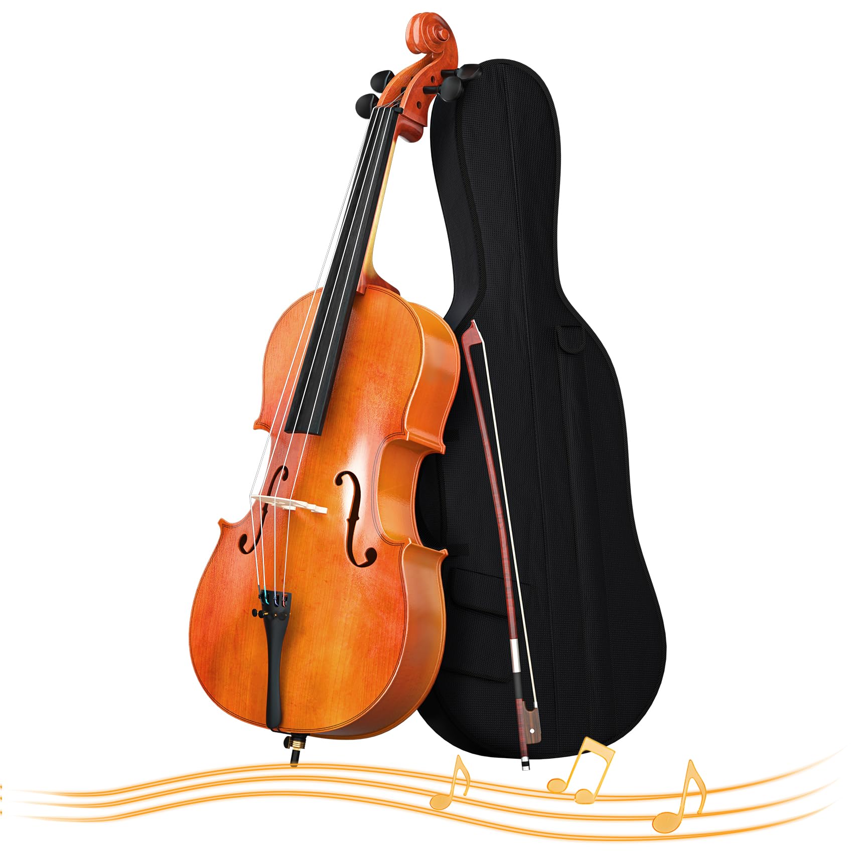 Full Size Cello Kit, Acoustic Cello Instrument for Adults,Beginners,Students,Complete Cello 4/4 Set with Portable Bag, Bow, Rosin (Black)