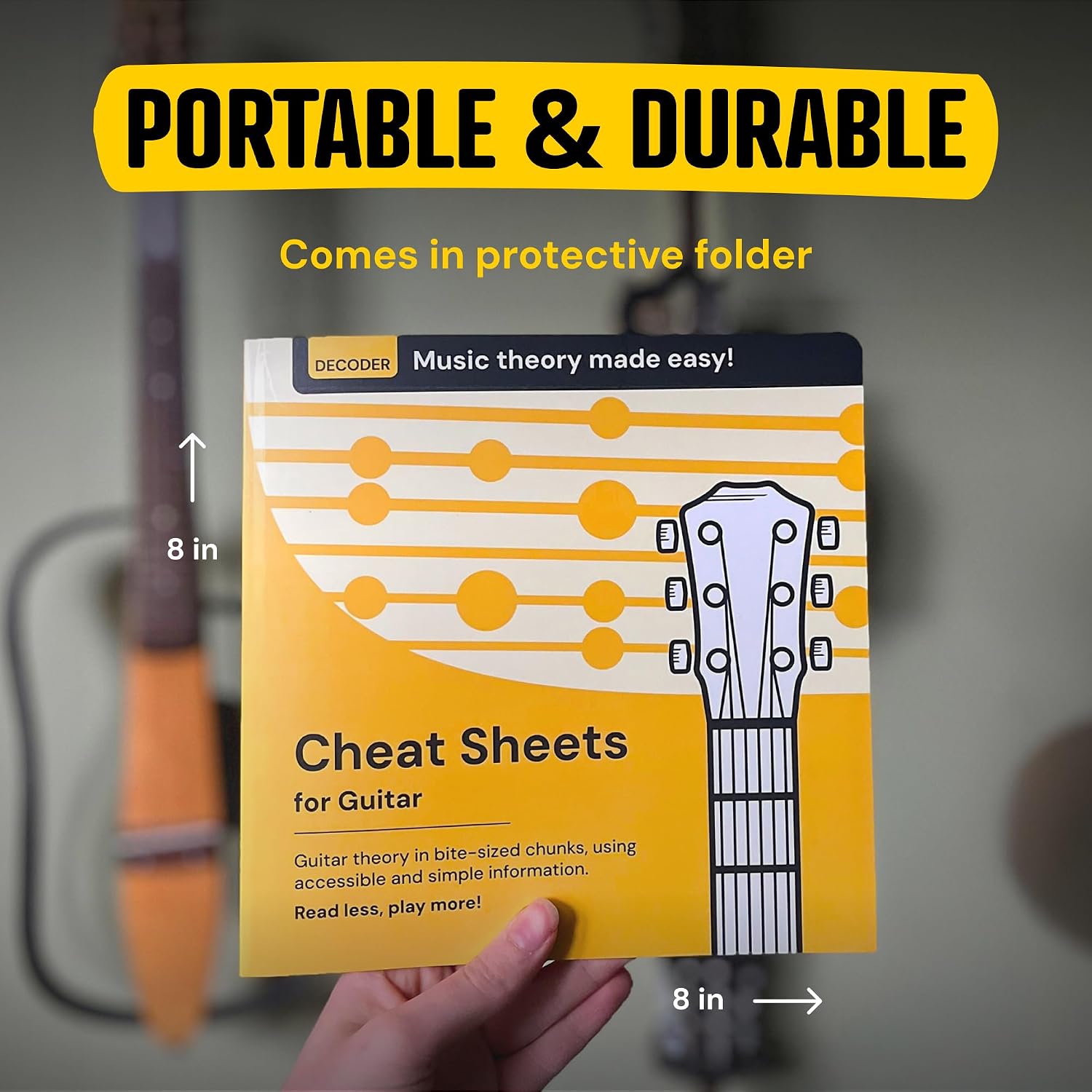Guitar Theory Cheat Sheets 8x8": Guitar Chord, Scale & Triad Charts | Circle of fifths, anti-scratch matte lamination, reference cards, beginners, easy-read layout, practice, lessons, songwriting
