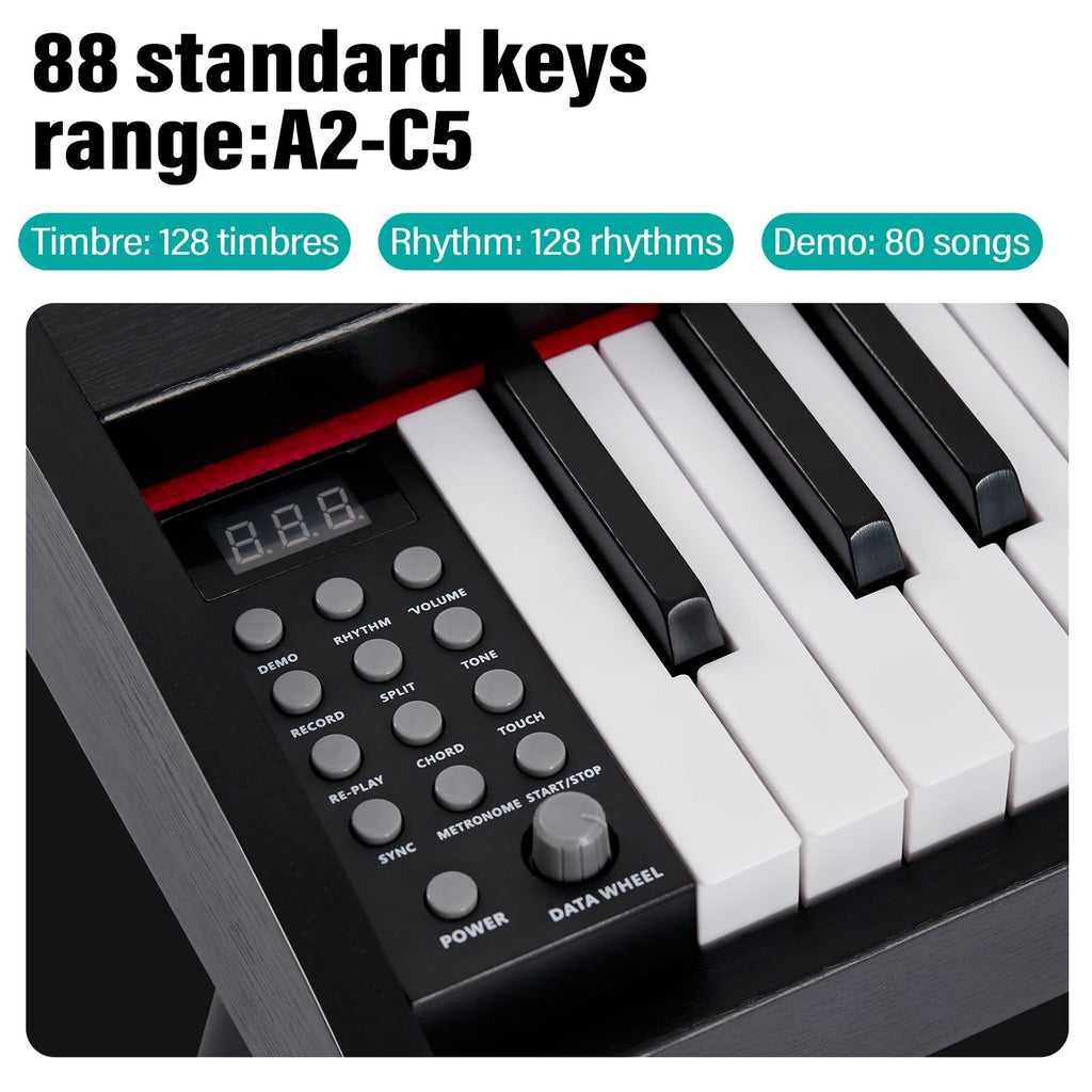 AODSK Digital Piano 88 Key Full Size Weighted Keyboard Overall Solid Wood Frame for Beginners with Sheet Music Stand Triple Pedal Power Adapter