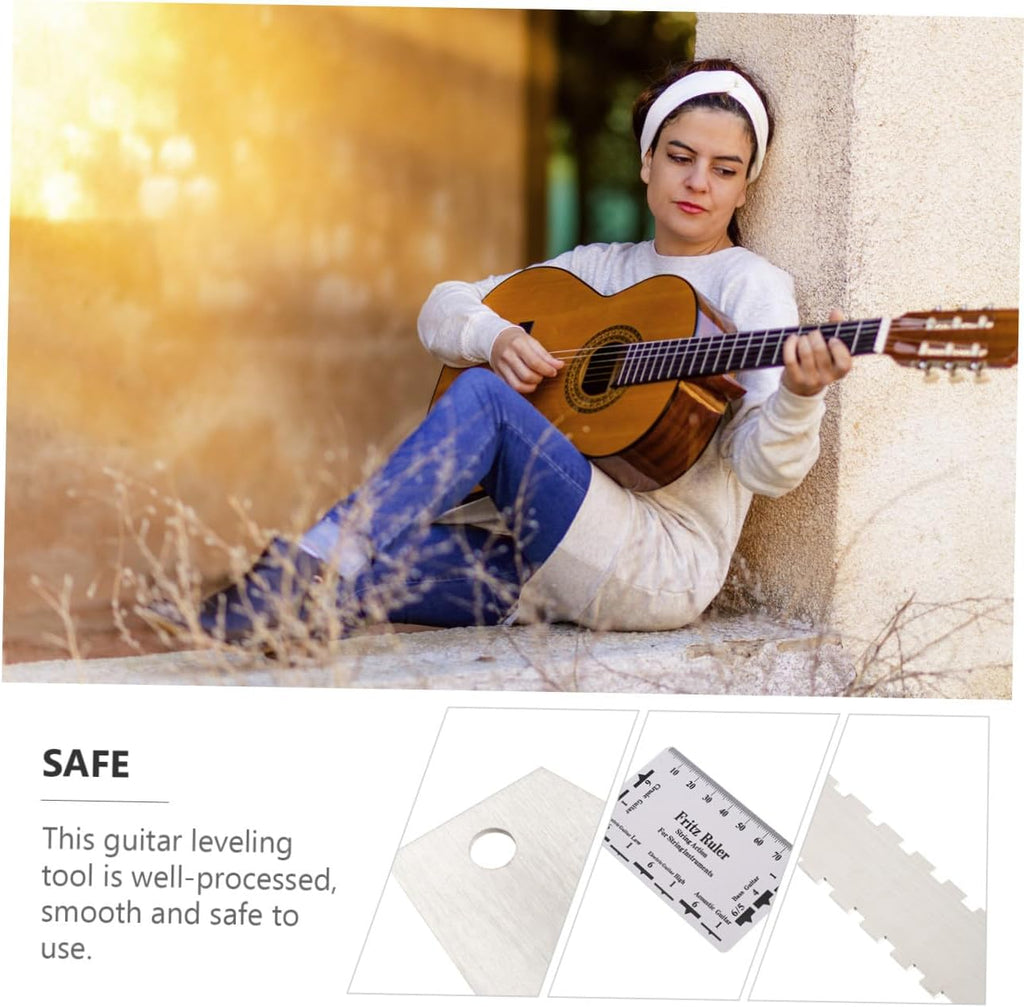 3Pcs Guitar Measuring Tool Set String Action Ruler Neck Notched Straight Edge Compact Lightweight for Fretboard Straightness String Height Measurement