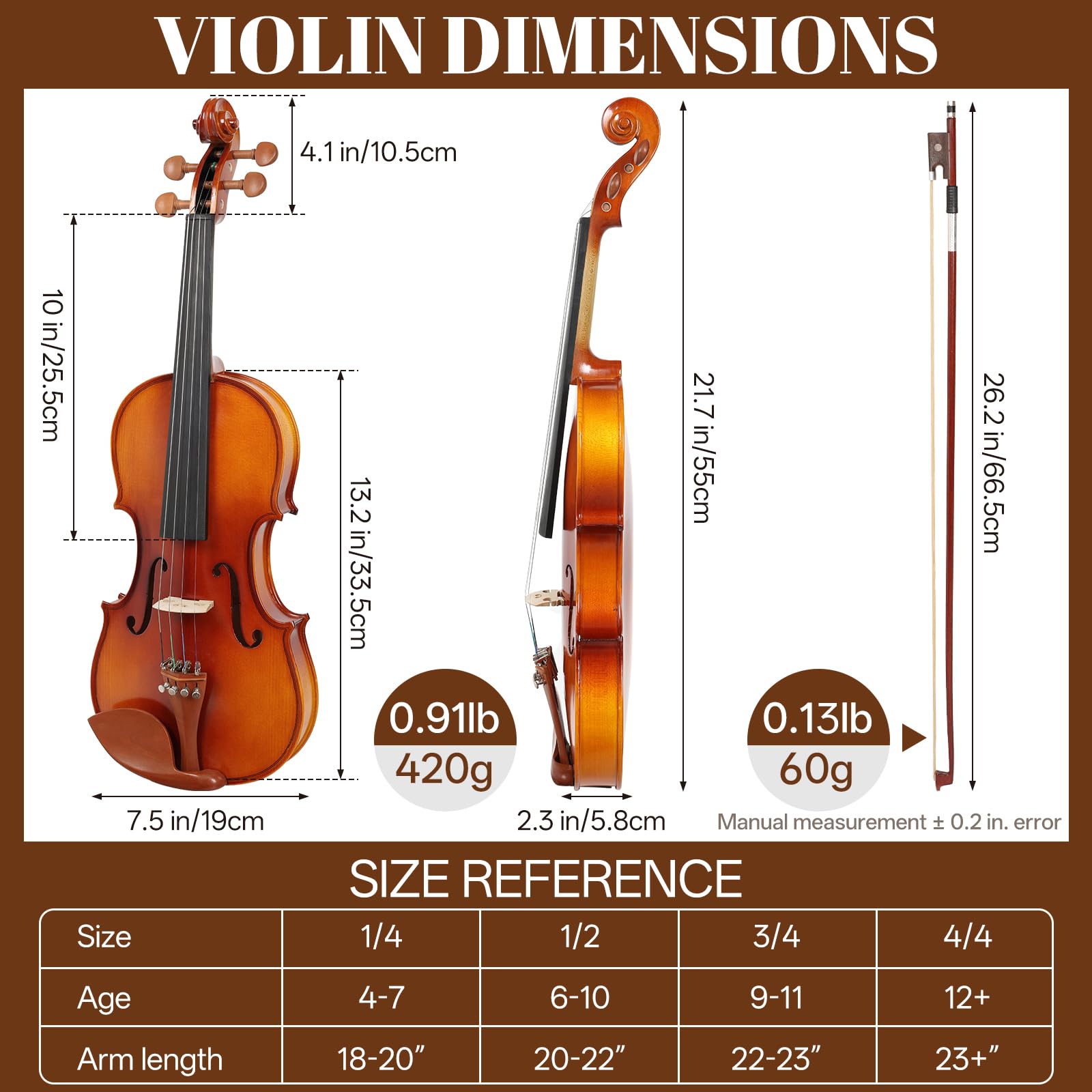 Kmise Violin 4/4 Full Set, Fingerboard Fret Markings Violins, Matte Acoustic Fiddle for Adults, Beginners, Students with Violin Case, Rosin, Strings, Bow, Shoulder Rest, Beginner's Guide (Matte, 4/4)