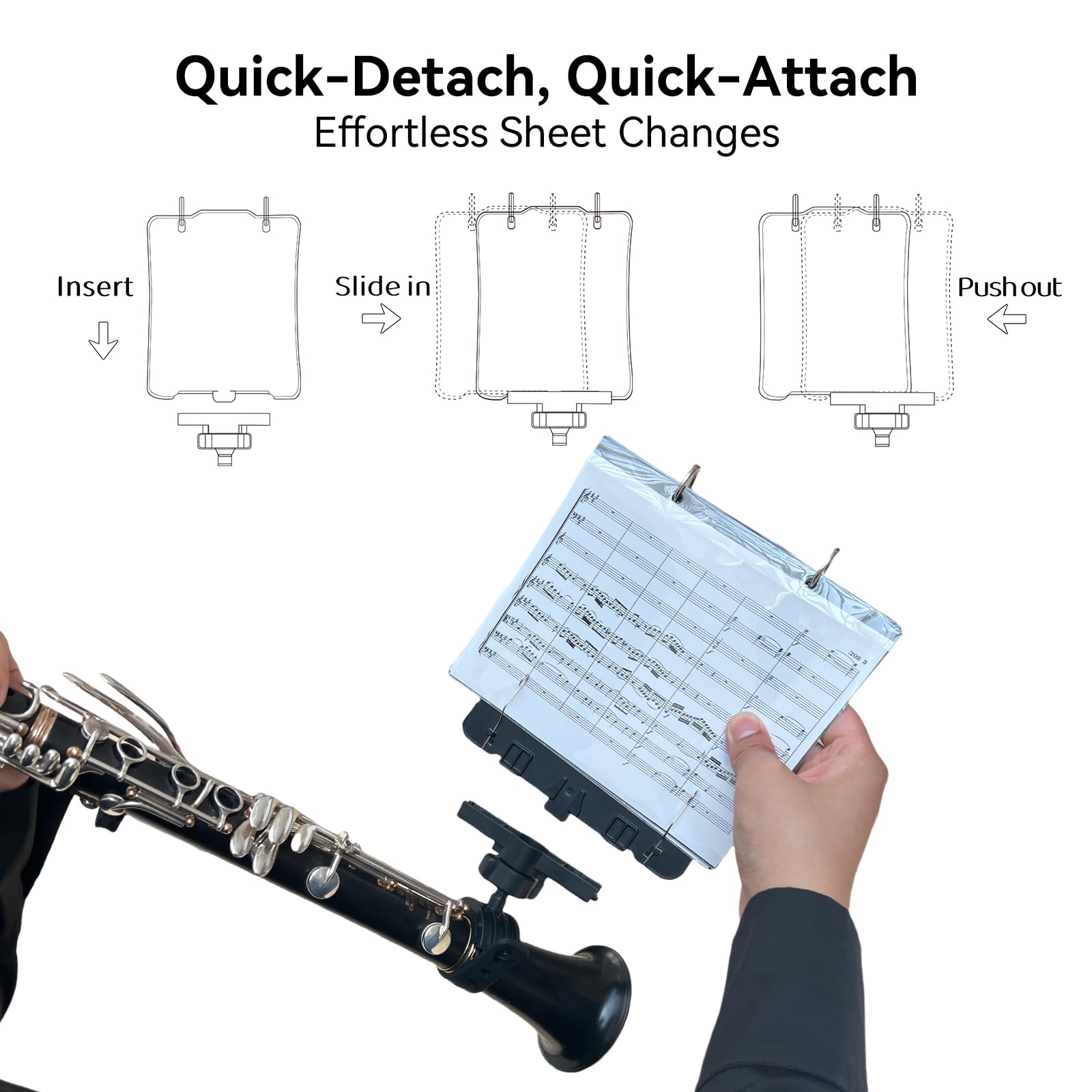 Trumpet Lyre TC10, Adjustable Marching Band Lyre for Trumpet with Flip Folder, Includes 10 Refill Sleeves