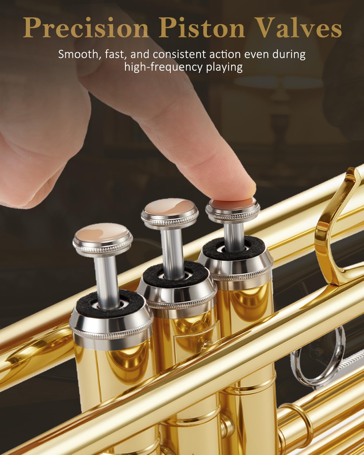 STRICH Bb Standard Trumpet Set for Beginners, Brass Student Trumpet Instrument with Hard Case, Cleaning Kit, 7C & 3C Mouthpieces, Gloves - STR-1G, Gold