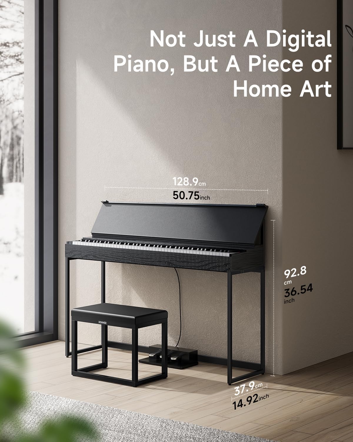 Donner OURA S300 Digital Piano 88 Key Weighted Keyboard for Advanced, Electric Piano with 88 Keys Graded Hammer Standard Keyborad, Boasts Bluetooth, Local Off, 2*15 W, Half-pedal, 256 Polyphony, Black