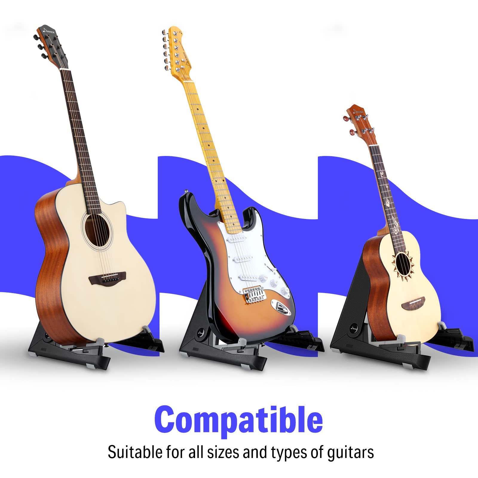 Donner Wood Guitar Stand, Acoustic Electric Wooden Guitar Floor Stand, A Frame Folding Guitar Holder Adjustable for Bass, Cello, Mandolin, Banjo, Ukulele