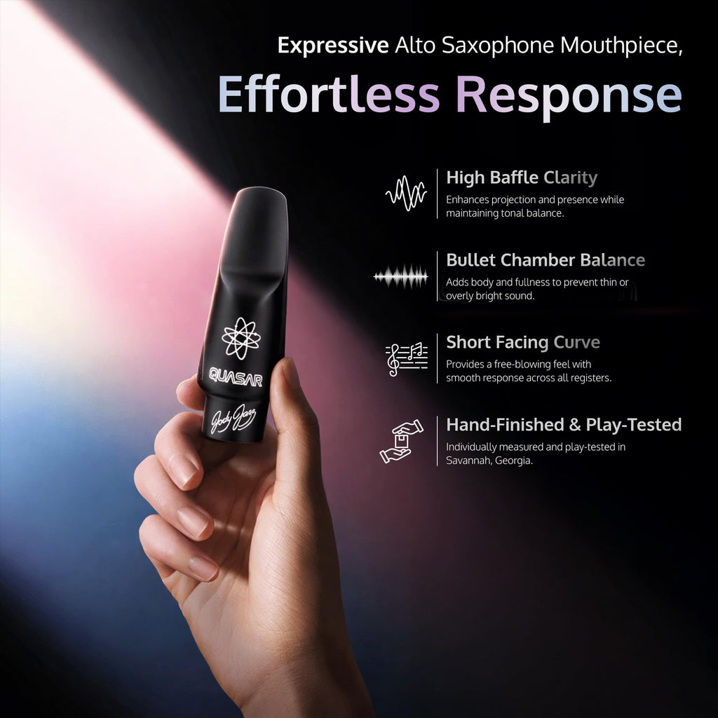 JodyJazz QUASAR™ Alto 9* Saxophone Mouthpiece Crafted with German Hard Rubber - Short Facing Curve with High Baffle, Bullet Chamber & Vibra Table™ Design - Black - Pack Of 1