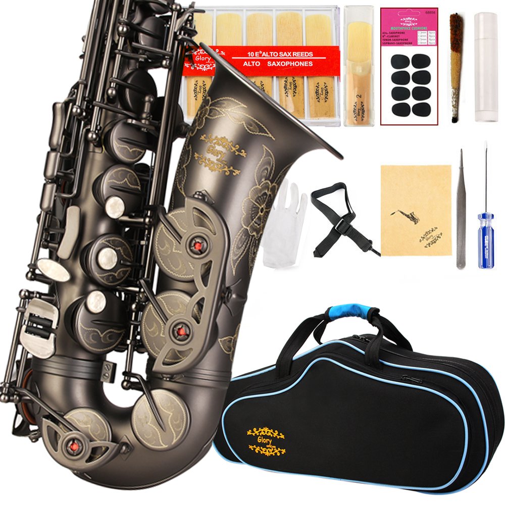 Glory Black Laquer E Flat Alto Saxophone with 11reeds,8 Pads cushions,case,carekit