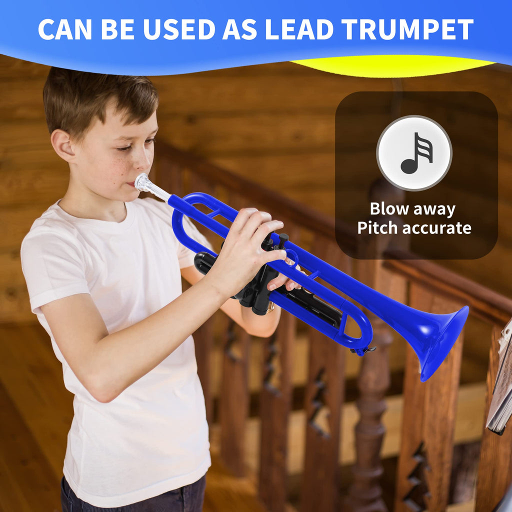 PAMPET Professional Plastic Bb Trumpet Standard Trumpet Set for Student Beginner With 7C Mouthpiece and 3C Mouthpiece, Bb Trumpet Instrument, Black,