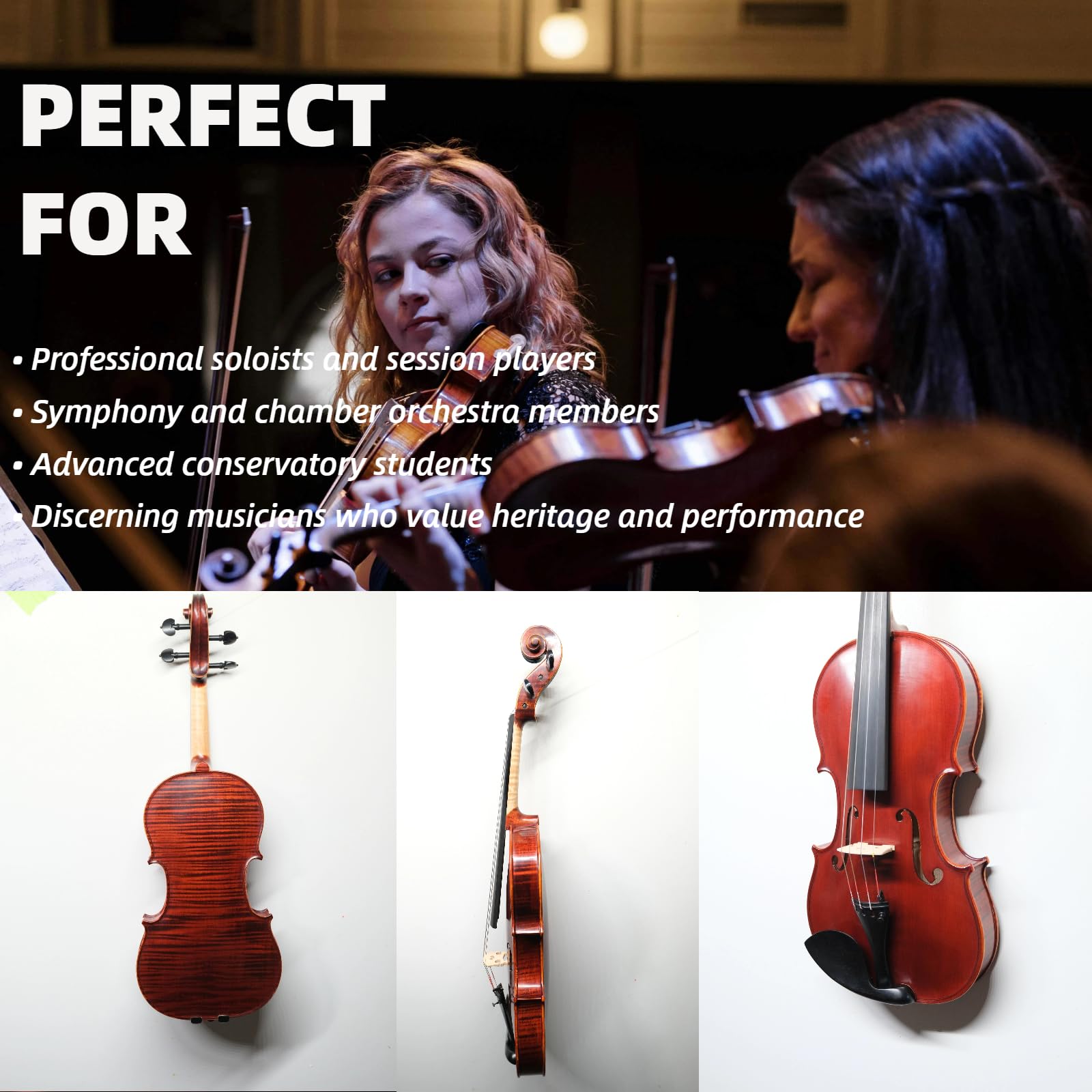 Master 4/4 Full-Size Violin | Hand-Varnished with 20+ Year Aged Italian Spruce & Bosnian Maple | Professional Orchestra Instrument for Professional soloists and session players (VIO1328)