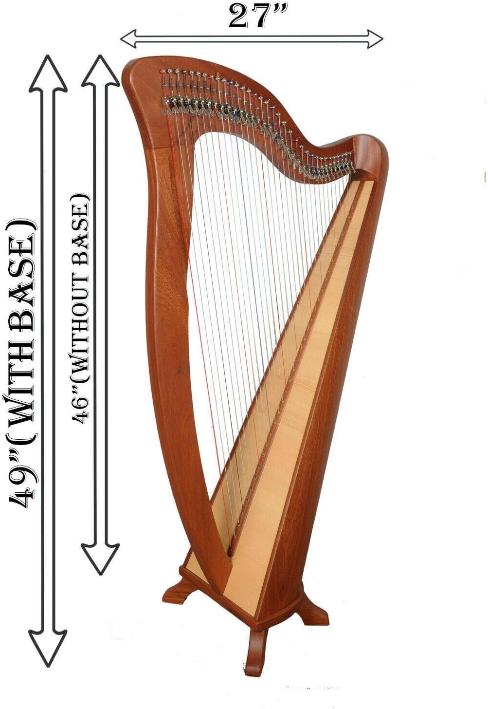 P/A 34 String McHugh harp By Muzikkon, Irish Lever harp, Celtic Irish Harp Black Full