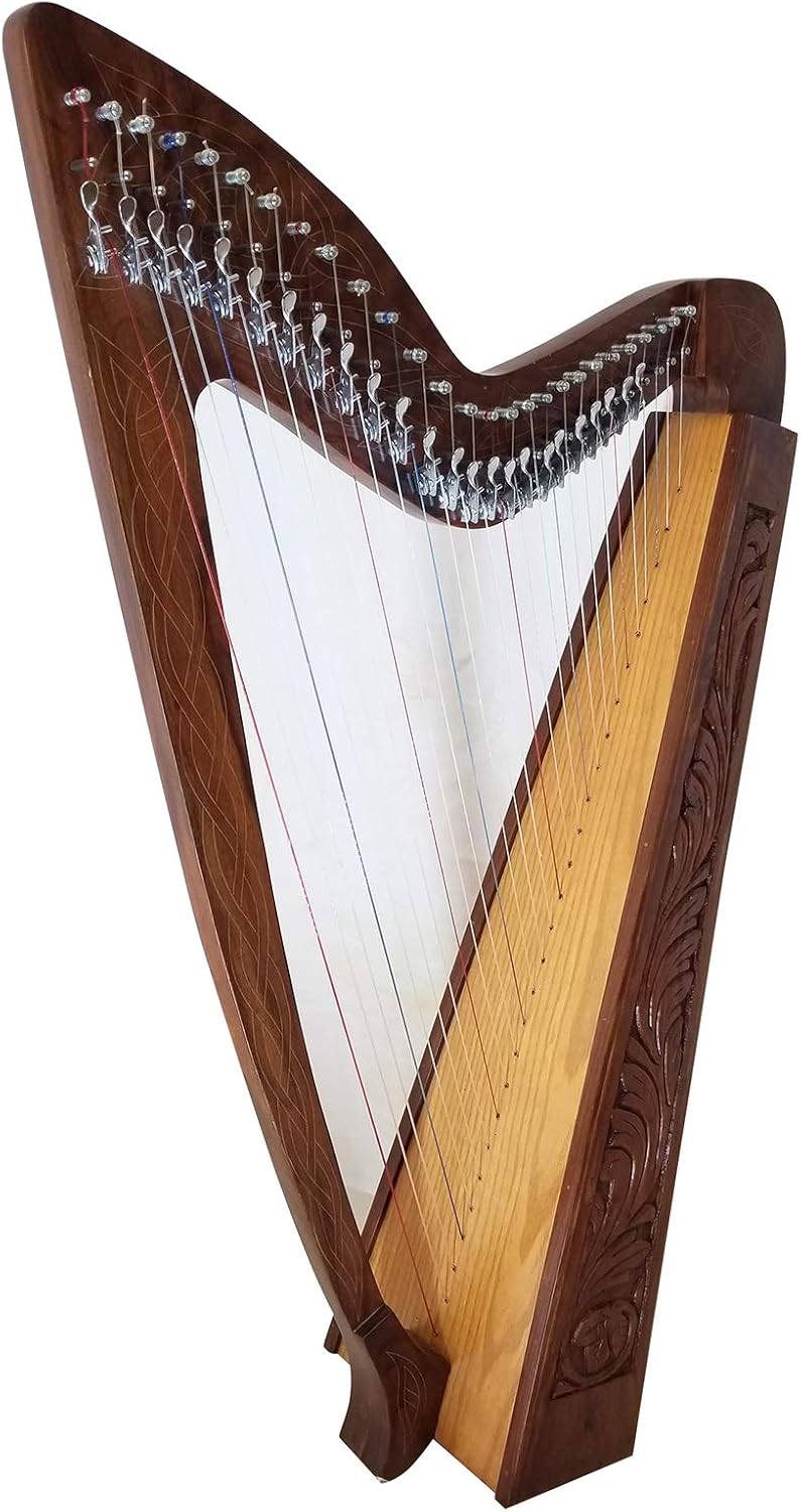 27 Strings Lever harp Irish Celtic Highland Solid Rosewood Natural Finish Mono tech Nylon strings Tuning Key Extra Set included 37" inches tall Roseback