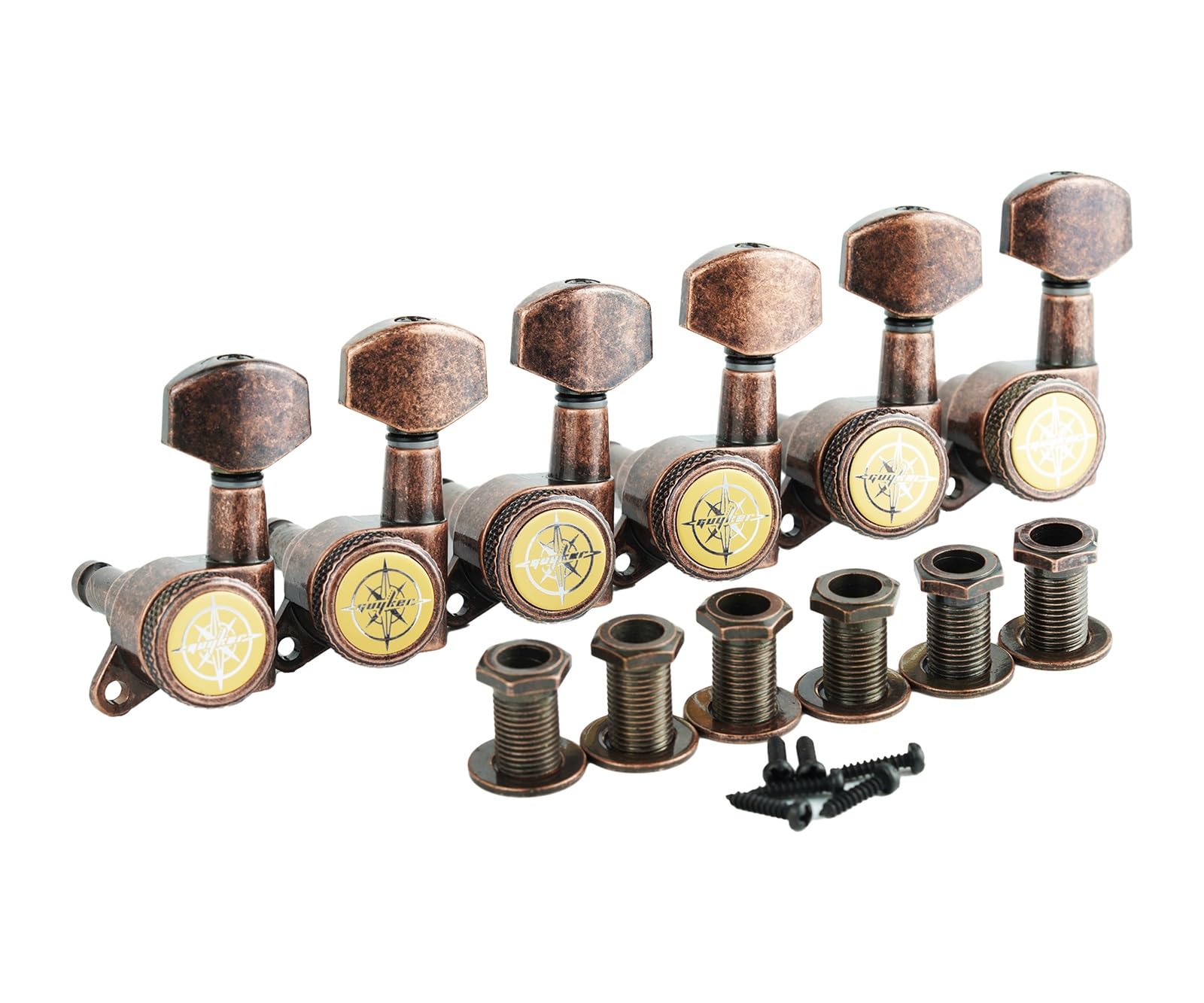 Guyker Guitar Locking Tuners (6 for Right) - 1:18 Lock String Tuning Key Pegs Machine Head with Hexagonal Handle Replacement for ST TL SG LP Style Electric, Folk or Acoustic Guitars - Chrome