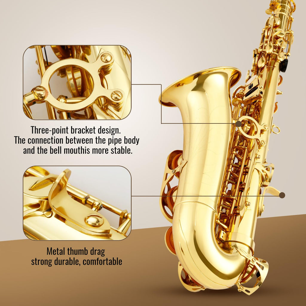 LeSage Alto Saxphone E Flat for Beginners Student School Band Alto Sax Gold Lacquer Music Instrument Saxofon With Carrying Sax Case