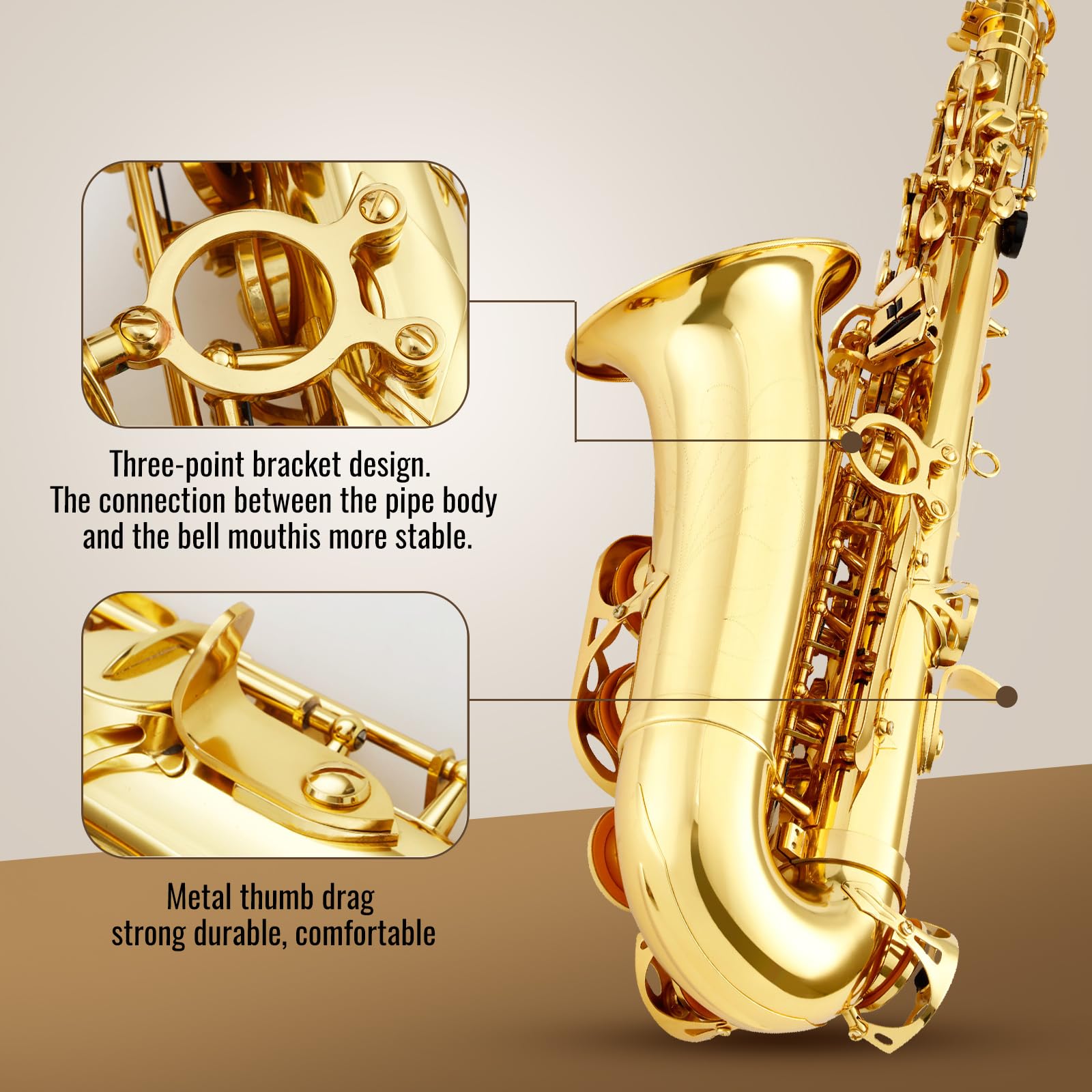 LeSage Alto Saxphone E Flat for Beginners Student School Band Alto Sax Gold Lacquer Music Instrument Saxofon With Carrying Sax Case