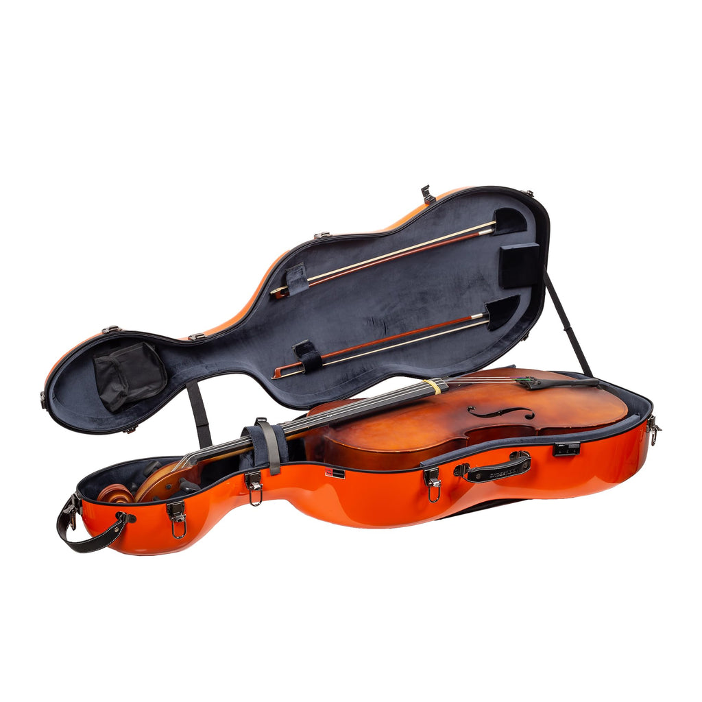 Crossrock Fiberglass Cello Case with Wheels | Fits 4/4 Full-Size Cellos – Yellow Hardshell with Music Pouch, Combination Lock Backpack Straps, 3 Handles - Yellow (CRF2020CEFYL)