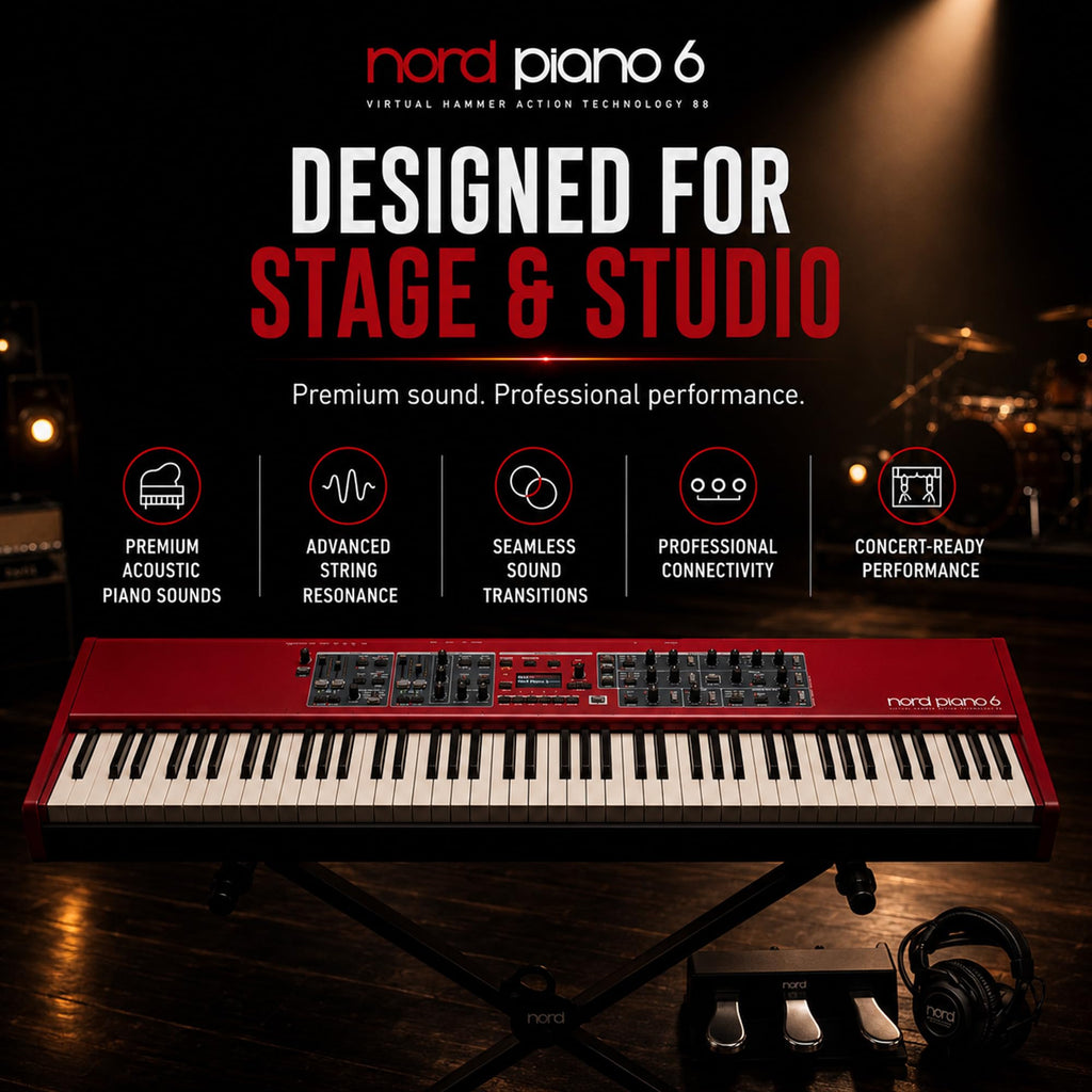 Nord Stage 4 88-Key Digital Piano Bundle with Adjustable Stand, Bench, Sustain Pedal, Headphones, Instrument Cable, and Austin Bazaar Polishing Cloth