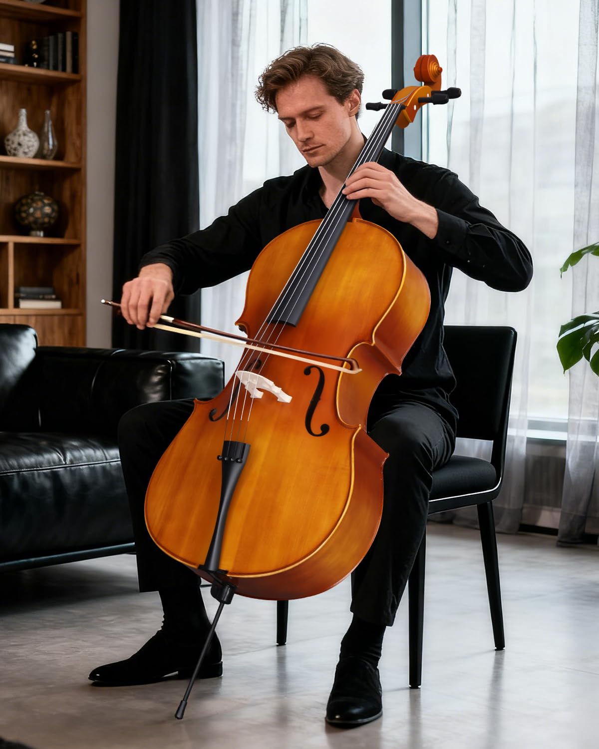 Ktaxon Full Size Cello, 4/4 Solid Wood Acoustic Cello with Sturdy Stand, Portable Bag, Premium Rosin and Extra String, Full Equipment for Intermediate Players (Varnish)