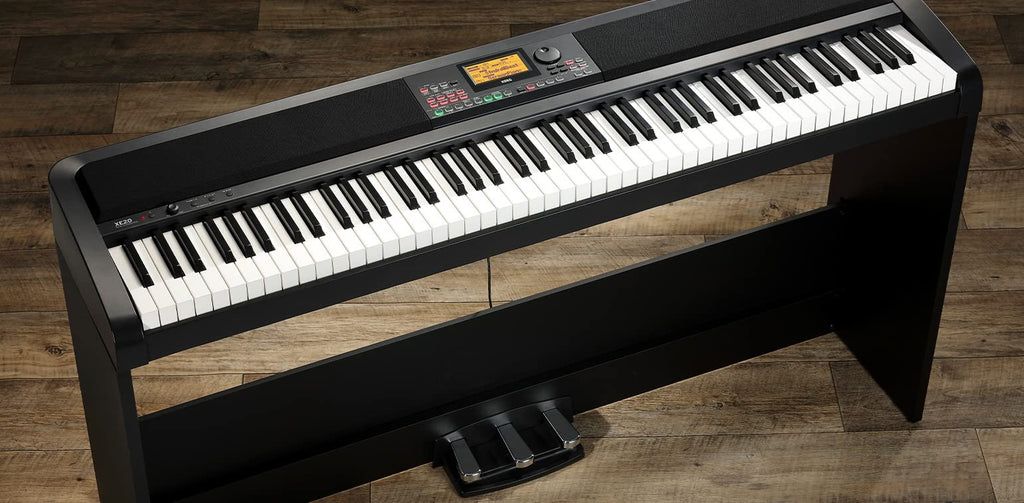 Korg XE20 Digital Ensemble Piano Bundle with Adjustable Stand, Bench, Power Supply, Damper Pedal, Keyboard Cover, Instructional Book, Austin Bazaar Instructional DVD, and Polishing Cloth